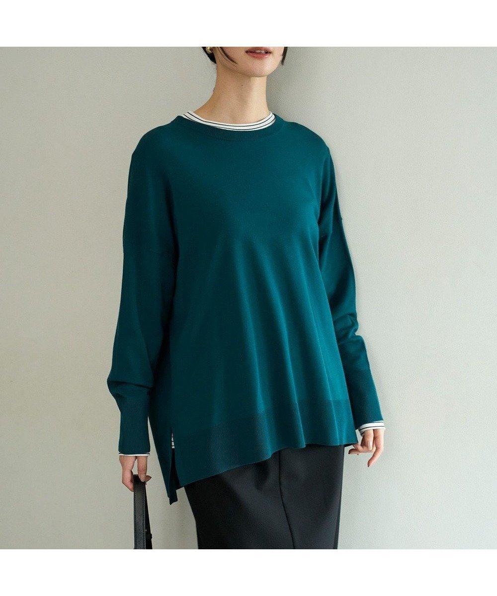 【アンフィーロ 自由区/UNFILO】のマイビューティニット ワイドクルーネック インテリア・キッズ・メンズ・レディースファッション・服の通販 founy(ファニー) 　ファッション　Fashion　レディースファッション　Fashion for Women　トップス・カットソー　Cut & Sew Tops　ニット　Knit Tops & Sweaters　ウォッシャブル　Machine Washable　抗菌　Antibacterial, Bacteria-Resistant　セーター　Sweater, Knitwear　ツイスト　Tweed, Tweed Fabric　トレンド　Trend, Trending Now　人気　Popular, Best Seller　ブロック　Block, Solid Block Pattern　ヘムライン　Hemline, Bottom Cut　ボトム　Bottoms, Lower Wear　ボーダー　Border, Stripe　モダン　Modern, Contemporary　無地　Plain, Solid Color　ワイド　Wide, Wide Fit　A/W・秋冬　Autumn/Winter　グリーン|ID: prp329100004925180 ipo3291000000036957862