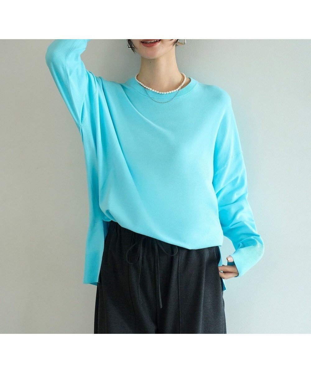 【アンフィーロ 自由区/UNFILO】のマイビューティニット ワイドクルーネック インテリア・キッズ・メンズ・レディースファッション・服の通販 founy(ファニー) 　ファッション　Fashion　レディースファッション　Fashion for Women　トップス・カットソー　Cut & Sew Tops　ニット　Knit Tops & Sweaters　ウォッシャブル　Machine Washable　抗菌　Antibacterial, Bacteria-Resistant　セーター　Sweater, Knitwear　ツイスト　Tweed, Tweed Fabric　トレンド　Trend, Trending Now　人気　Popular, Best Seller　ブロック　Block, Solid Block Pattern　ヘムライン　Hemline, Bottom Cut　ボトム　Bottoms, Lower Wear　ボーダー　Border, Stripe　モダン　Modern, Contemporary　無地　Plain, Solid Color　ワイド　Wide, Wide Fit　A/W・秋冬　Autumn/Winter　ブルー|ID: prp329100004925180 ipo3291000000036957863