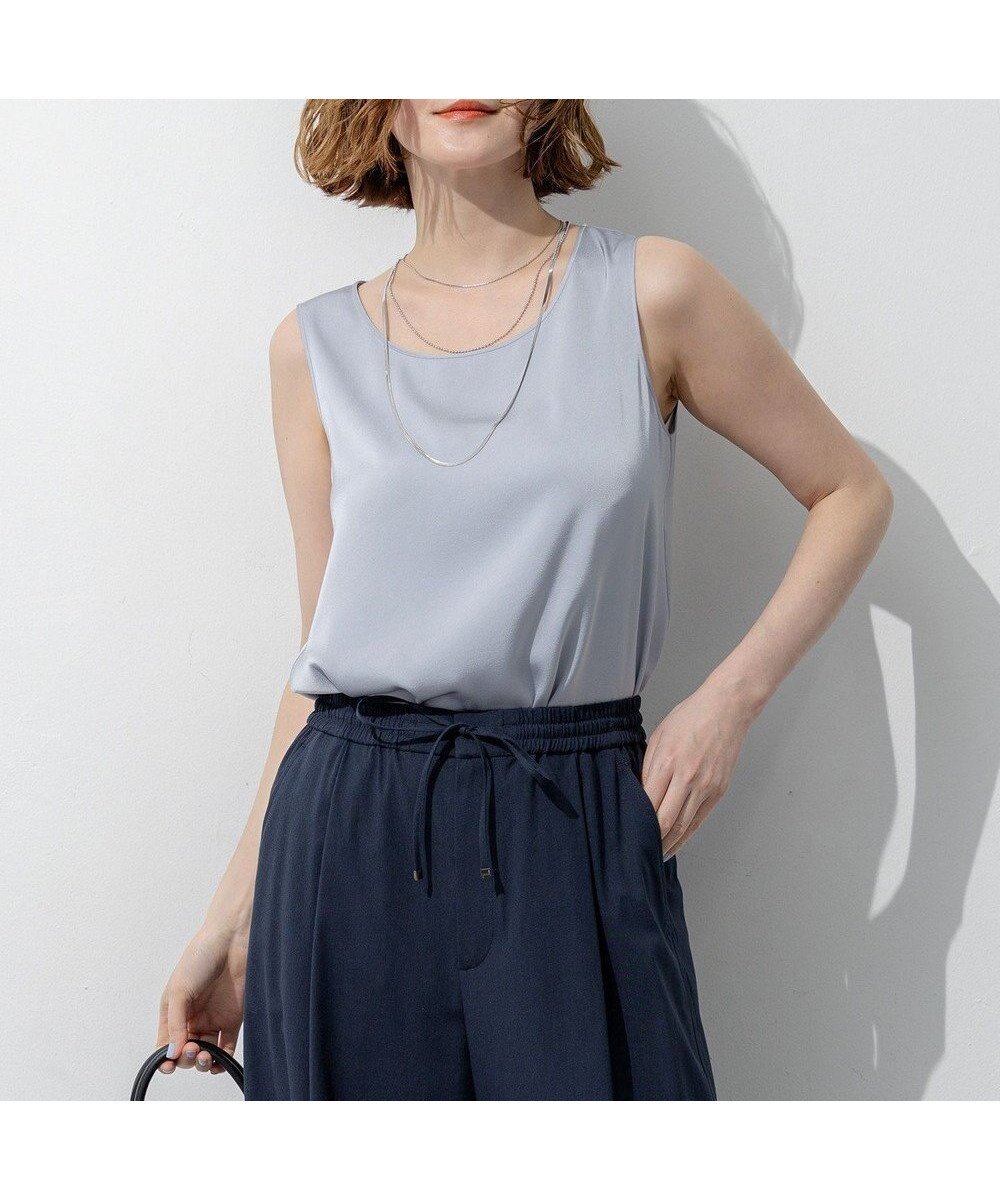【23区/NIJYUSANKU】の【新色追加/Oggi掲載】ミスティサテン タンクトップ インテリア・キッズ・メンズ・レディースファッション・服の通販 founy(ファニー) 　雑誌掲載アイテム　Magazine Picks & Fashion Features　ファッション雑誌　Fashion Magazines　オッジ　Oggi　ファッション　Fashion　レディースファッション　Fashion for Women　トップス・カットソー　Cut & Sew Tops　春　Spring　5月号　May Issue　カーディガン　Cardigan, Knitwear　クロップド　Cropped, Short Length　サテン　Satin, Glossy Fabric　シアー　Sheer, See-Through　ジャケット　Jacket, Outerwear　ストレッチ　Stretch, Stretchy Fabric　雑誌　Magazine, Fashion Magazine　タンク　Tank Top, Sleeveless Top　トリミング　Trimming, Decorative Edge　S/S・春夏　SS, Spring/Summer, Warm Season　おすすめ　Recommended / Our Picks　夏　Summer　エレガント 上品　Elegant　スカイブルー系|ID: prp329100004925199 ipo3291000000036958126