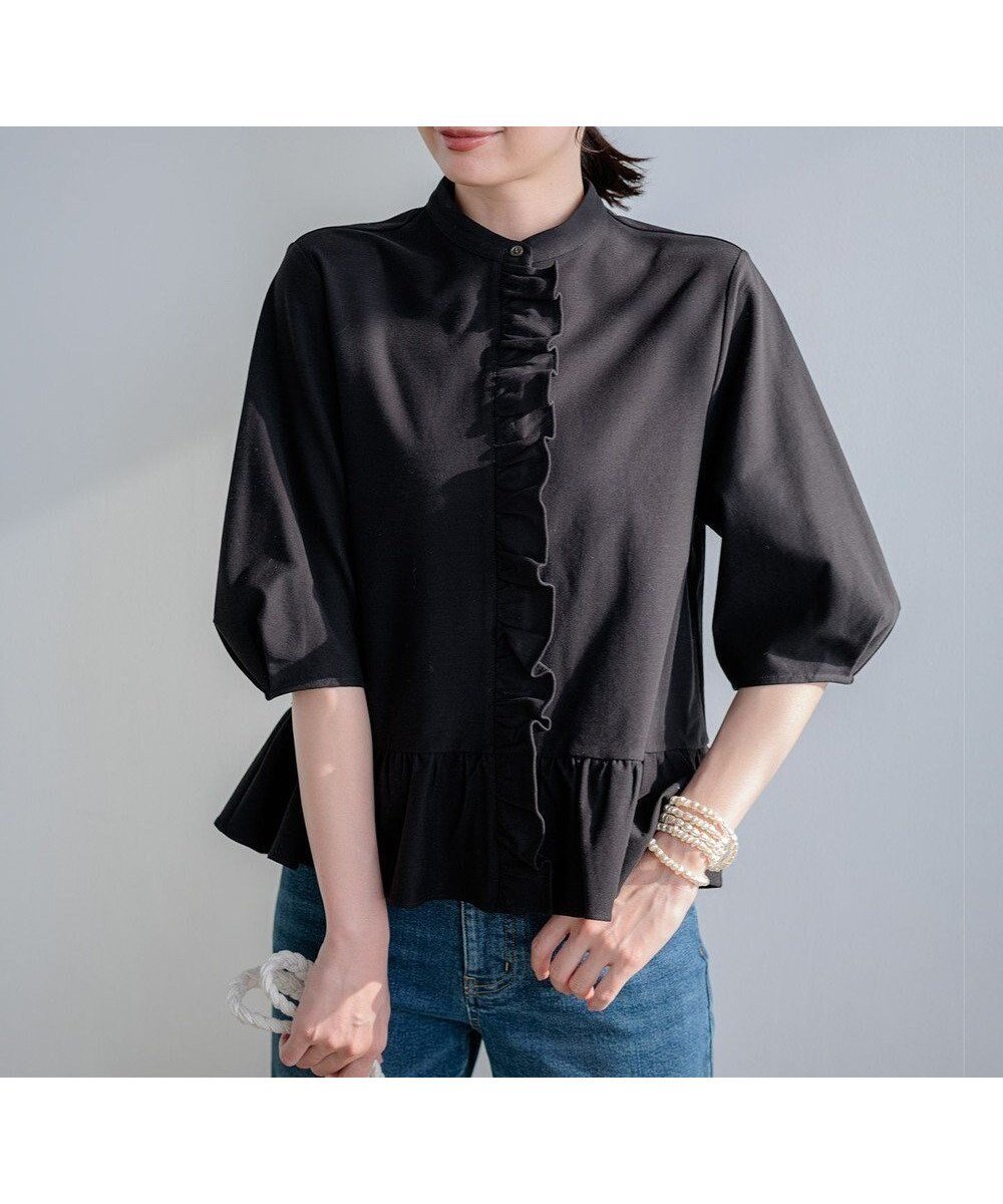 【組曲/KUMIKYOKU】の【WEB限定】ツイルジャージーフリル カットソー インテリア・キッズ・メンズ・レディースファッション・服の通販 founy(ファニー) 　ファッション　Fashion　レディースファッション　Fashion for Women　トップス・カットソー　Cut & Sew Tops　シャツ・ブラウス・オフィスカジュアル　Elegant Blouses & Button-Ups　ロングTシャツ・Tシャツ　Longline T-Shirts & Tees　カットソー・ベーシックTシャツ　Cut-and-Sewn Tops / Stretch Tees & Basics　春　Spring　カットソー　Cut and Sewn Top　ツイル　Twist, Twisted Detail　フリル　Frill, Ruffle　ペプラム　Peplum, Flared Hem　S/S・春夏　SS, Spring/Summer, Warm Season　夏　Summer　エレガント 上品　Elegant　ブラック系|ID: prp329100004925220 ipo3291000000036958440