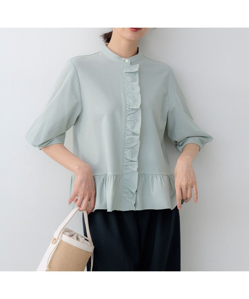 【組曲/KUMIKYOKU】の【WEB限定】ツイルジャージーフリル カットソー インテリア・キッズ・メンズ・レディースファッション・服の通販 founy(ファニー) 　ファッション　Fashion　レディースファッション　Fashion for Women　トップス・カットソー　Cut & Sew Tops　シャツ・ブラウス・オフィスカジュアル　Elegant Blouses & Button-Ups　ロングTシャツ・Tシャツ　Longline T-Shirts & Tees　カットソー・ベーシックTシャツ　Cut-and-Sewn Tops / Stretch Tees & Basics　春　Spring　カットソー　Cut and Sewn Top　ツイル　Twist, Twisted Detail　フリル　Frill, Ruffle　ペプラム　Peplum, Flared Hem　S/S・春夏　SS, Spring/Summer, Warm Season　夏　Summer　エレガント 上品　Elegant　スモーキーミント系|ID: prp329100004925220 ipo3291000000036958443