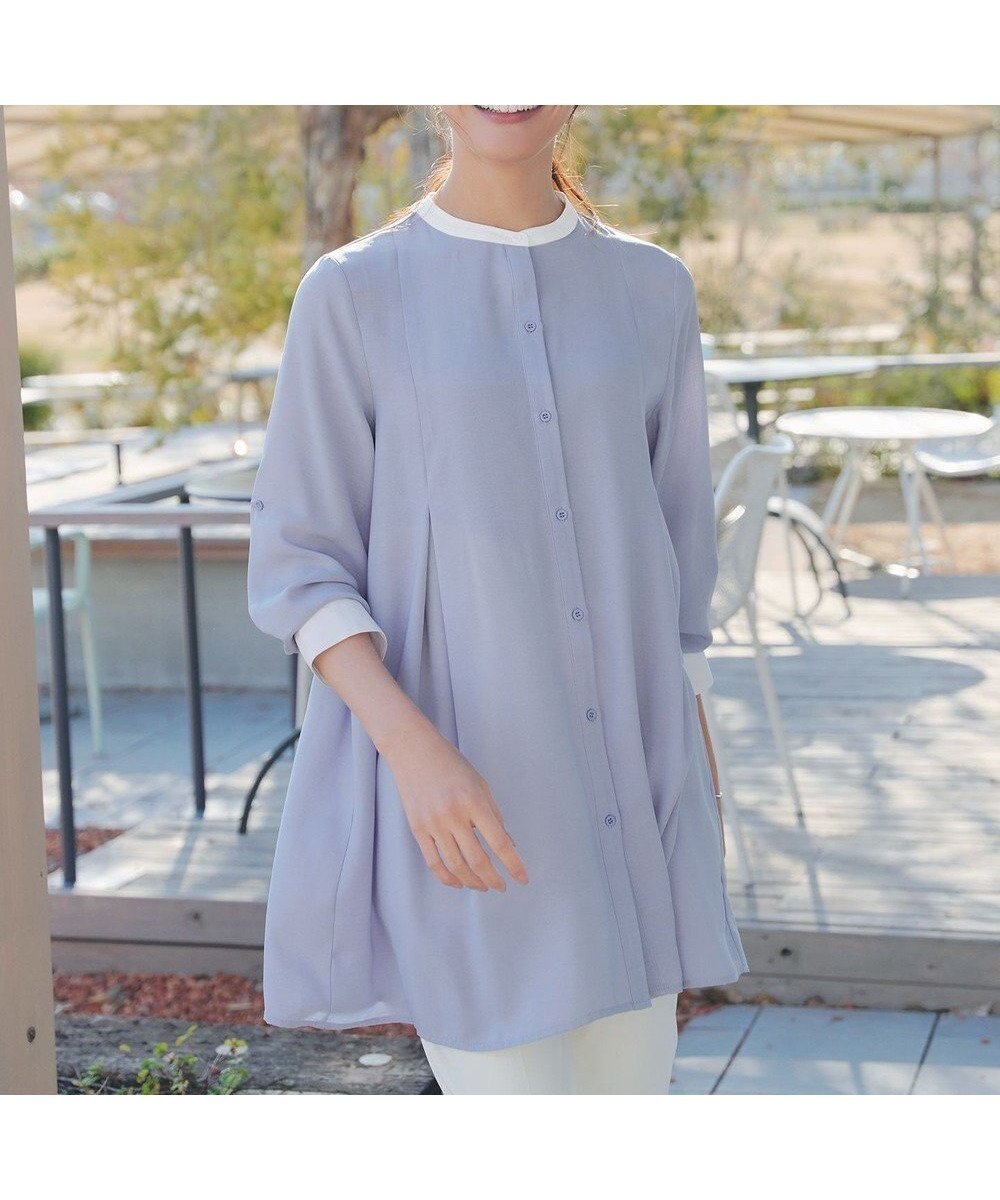 【ティアクラッセ/Tiaclasse】の【新色追加】バンドカラーシャツチュニックブラウス インテリア・キッズ・メンズ・レディースファッション・服の通販 founy(ファニー) 　ファッション　Fashion　レディースファッション　Fashion for Women　トップス・カットソー　Cut & Sew Tops　シャツ・ブラウス・オフィスカジュアル　Elegant Blouses & Button-Ups　アクセサリー　Fashion Accessories　ウォッシャブル　Machine Washable　春　Spring　洗える　Machine Washable　秋　Autumn　カーディガン　Cardigan, Knitwear　シャンブレー　Chambray, Denim-Like Fabric　シンプル　Simple, Minimal　ストライプ　Stripe, Striped Pattern　チュニック　Tunic, Long Top　長袖　Long Sleeve, Full Sleeve　フレア　Flare, Flared　フロント　Front, Front Design　ポケット　Pocket, Pocket Detail　ロング　Long, Long-Length　ロールアップ　Roll-Up, Cuffed Hem　S/S・春夏　SS, Spring/Summer, Warm Season　再入荷　Restock / Back in Stock　夏　Summer　エレガント 上品　Elegant　新作・新入荷　New Arrivals / New In　サックスオフホワイト|ID: prp329100004925227 ipo3291000000036958603