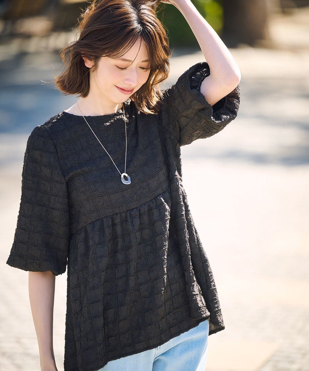 【エニィ スィス/any SiS】の【洗える】ワッフルライクフクレジャカード チュニック インテリア・キッズ・メンズ・レディースファッション・服の通販 founy(ファニー) ファッション Fashion レディースファッション Fashion for Women トップス・カットソー Cut & Sew Tops シャツ・ブラウス・オフィスカジュアル Elegant Blouses & Button-Ups ロングTシャツ・Tシャツ Longline T-Shirts & Tees カットソー・ベーシックTシャツ Cut-and-Sewn Tops / Stretch Tees & Basics エアリー Airy Texture エレガント 上品 Elegant 春 Spring 洗える Machine Washable カットソー Cut and Sewn Top ギャザー Gathered, Ruffled シャーリング Shirring, Ruched シンプル Simple, Minimal ジャカード/ジャガード Jacquard, Woven Pattern スリーブ Sleeve, Long Sleeve / Short Sleeve チュニック Tunic, Long Top デニム Denim, Jeans Material バルーン Balloon, Balloon Silhouette ペプラム Peplum, Flared Hem ループ Loop, Loop Knit S/S・春夏 SS, Spring/Summer, Warm Season おすすめ Recommended / Our Picks 夏 Summer 新作・新入荷 New Arrivals / New In ブラック|ID: prp329100004925237 ipo3291000000036958709