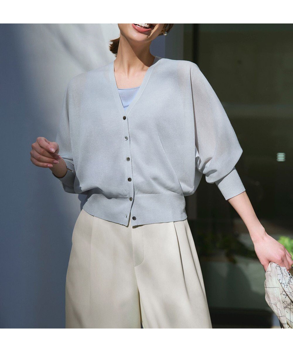 【23区/NIJYUSANKU】の【WEB 一部店舗限定カラーあり】シャイニーシアー ドルマンスリーブ カーディガン インテリア・キッズ・メンズ・レディースファッション・服の通販 founy(ファニー) 　ファッション　Fashion　レディースファッション　Fashion for Women　トップス・カットソー　Cut & Sew Tops　カーディガン・羽織り　Layered Style Cardigans　春　Spring　カーディガン　Cardigan, Knitwear　コンパクト　Compact, Small Size　スリット　Slit, Slit Detail　人気　Popular, Best Seller　バランス　Balance, Style Balance　S/S・春夏　SS, Spring/Summer, Warm Season　おすすめ　Recommended / Our Picks　夏　Summer　旅行　Travel　エレガント 上品　Elegant　2026年　2026　スカイブルー系|ID: prp329100004925276 ipo3291000000036959017