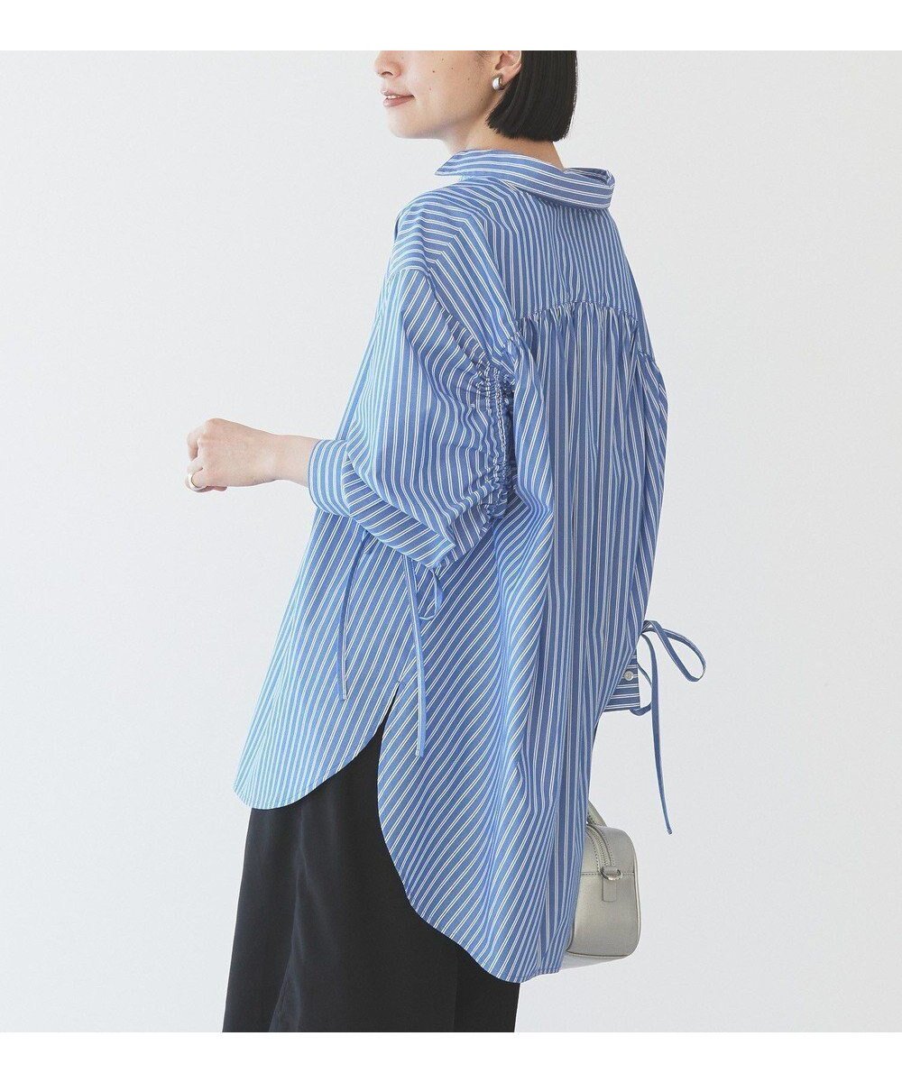 【アメリカンホリック/AMERICAN HOLIC】の【WEB限定】イージーケアバックギャザーリボンシャツ インテリア・キッズ・メンズ・レディースファッション・服の通販 founy(ファニー) 　ファッション　Fashion　レディースファッション　Fashion for Women　トップス・カットソー　Cut & Sew Tops　シャツ・ブラウス・オフィスカジュアル　Elegant Blouses & Button-Ups　春　Spring　ギャザー　Gathered, Ruffled　ストライプ　Stripe, Striped Pattern　フェミニン　Feminine, Girly　ポケット　Pocket, Pocket Detail　リボン　Ribbon, Bow　S/S・春夏　SS, Spring/Summer, Warm Season　夏　Summer　Stripe Sax|ID: prp329100004925292 ipo3291000000036959120
