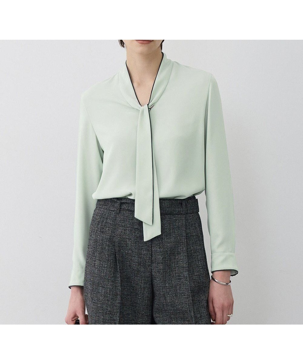 【アイシービー/iCB】の【新色追加】BackSatinAmunzen 配色ボウタイブラウス インテリア・キッズ・メンズ・レディースファッション・服の通販 founy(ファニー) ファッション Fashion レディースファッション Fashion for Women トップス・カットソー Cut & Sew Tops シャツ・ブラウス・オフィスカジュアル Elegant Blouses & Button-Ups インナー Innerwear サテン Satin, Glossy Fabric ジャケット Jacket, Outerwear ストライプ Stripe, Striped Pattern スーツ Suit, Formalwear チェーン Chain, Chain Strap トリミング Trimming, Decorative Edge 長袖 Long Sleeve, Full Sleeve ハイネック High Neck, Mock Neck A/W・秋冬 Autumn/Winter エレガント 上品 Elegant セレモニー Ceremony ビジネス 仕事 通勤 Business / Work / Commuting 2025年 2025 2025-2026秋冬・A/W Autumn/Winter 2025–26 AW25–26 スモークグリーン|ID: prp329100004925308 ipo3291000000036959280