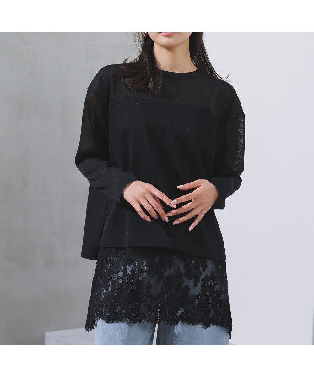 【アンフィーロ 自由区/UNFILO】のシアーフォルムニット クルーネック インテリア・キッズ・メンズ・レディースファッション・服の通販 founy(ファニー) 　ファッション　Fashion　レディースファッション　Fashion for Women　トップス・カットソー　Cut & Sew Tops　ニット　Knit Tops & Sweaters　ウォッシャブル　Machine Washable　シアー　Sheer, See-Through　スリット　Slit, Slit Detail　セーター　Sweater, Knitwear　ヘムライン　Hemline, Bottom Cut　リラックス　Relax, Relaxed Fit　夏　Summer　抗菌　Antibacterial, Bacteria-Resistant　春　Spring　S/S・春夏　SS, Spring/Summer, Warm Season　ブラック|ID: prp329100004925330 ipo3291000000036959725