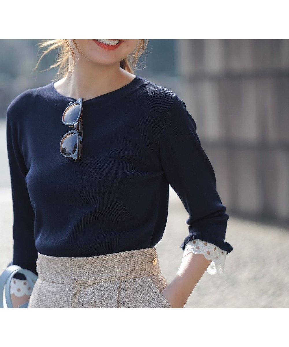 【エニィ スィス/any SiS】の【好印象ブライトニット】レースポイント プルオーバー インテリア・キッズ・メンズ・レディースファッション・服の通販 founy(ファニー) ファッション Fashion レディースファッション Fashion for Women トップス・カットソー Cut & Sew Tops ニット Knit Tops & Sweaters カジュアルプルオーバー・ニットトップス Pullovers & Knit Tops / Casual Pullovers おすすめ Recommended / Our Picks カーディガン Cardigan, Knitwear ストレッチ Stretch, Stretchy Fabric スリット Slit, Slit Detail セーター Sweater, Knitwear デニム Denim, Jeans Material ボトム Bottoms, Lower Wear レース Lace, Lace Fabric 夏 Summer 新作・新入荷 New Arrivals / New In 春 Spring S/S・春夏 SS, Spring/Summer, Warm Season ネイビー|ID: prp329100004925376 ipo3291000000036960185