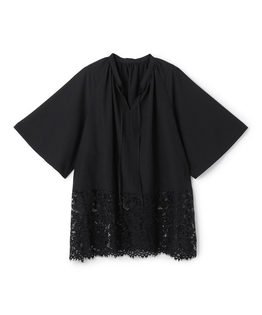 【アンフィーロ 自由区/UNFILO】のレースヘム ギャザーブラウス インテリア・キッズ・メンズ・レディースファッション・服の通販 founy(ファニー) 　ファッション　Fashion　レディースファッション　Fashion for Women　トップス・カットソー　Cut & Sew Tops　シャツ・ブラウス・オフィスカジュアル　Elegant Blouses & Button-Ups　おすすめ　Recommended / Our Picks　カーゴパンツ　Cargo Pants, Utility Pants　ギャザー　Gathered, Ruffled　スキッパー　Skipper, Open Collar　デニム　Denim, Jeans Material　ボトム　Bottoms, Lower Wear　レース　Lace, Lace Fabric　夏　Summer　春　Spring　S/S・春夏　SS, Spring/Summer, Warm Season　ブラック|ID: prp329100004925424 ipo3291000000036960533