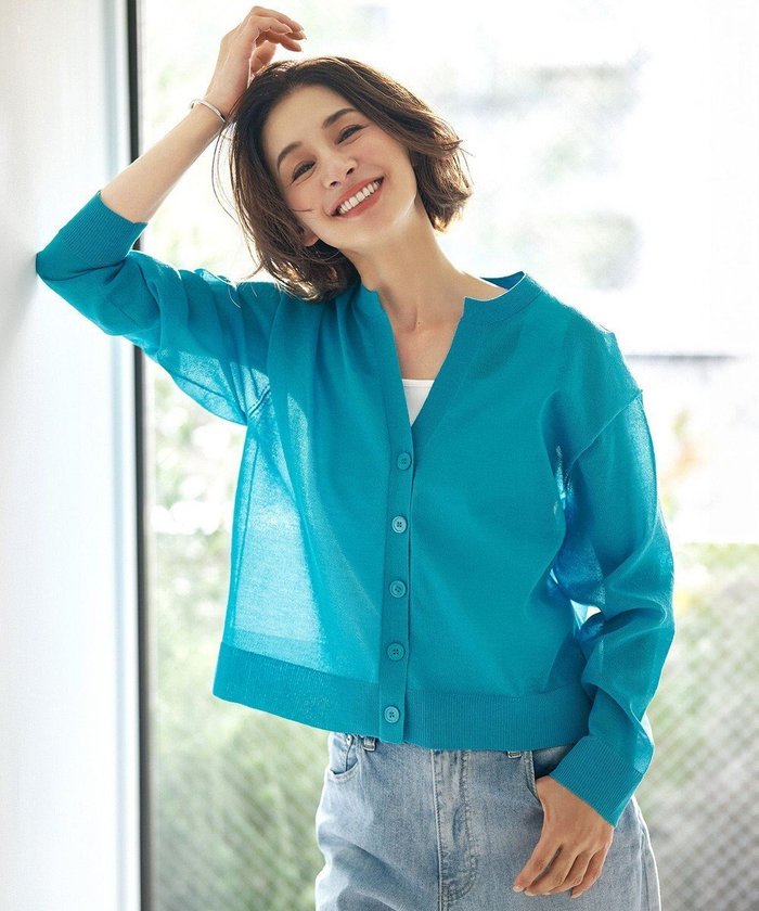 【アンフィーロ 自由区/UNFILO】のシアーフォルムニット キーネックカーディガン インテリア・キッズ・メンズ・レディースファッション・服の通販 founy(ファニー) https://founy.com/ ファッション Fashion レディースファッション Fashion for Women トップス・カットソー Cut & Sew Tops ニット Knit Tops & Sweaters カーディガン・羽織り Layered Style Cardigans ウォッシャブル Machine Washable カーディガン Cardigan, Knitwear ボトム Bottoms, Lower Wear 夏 Summer 抗菌 Antibacterial, Bacteria-Resistant 春 Spring S/S・春夏 SS, Spring/Summer, Warm Season |ID: prp329100004925569 ipo3291000000036961636