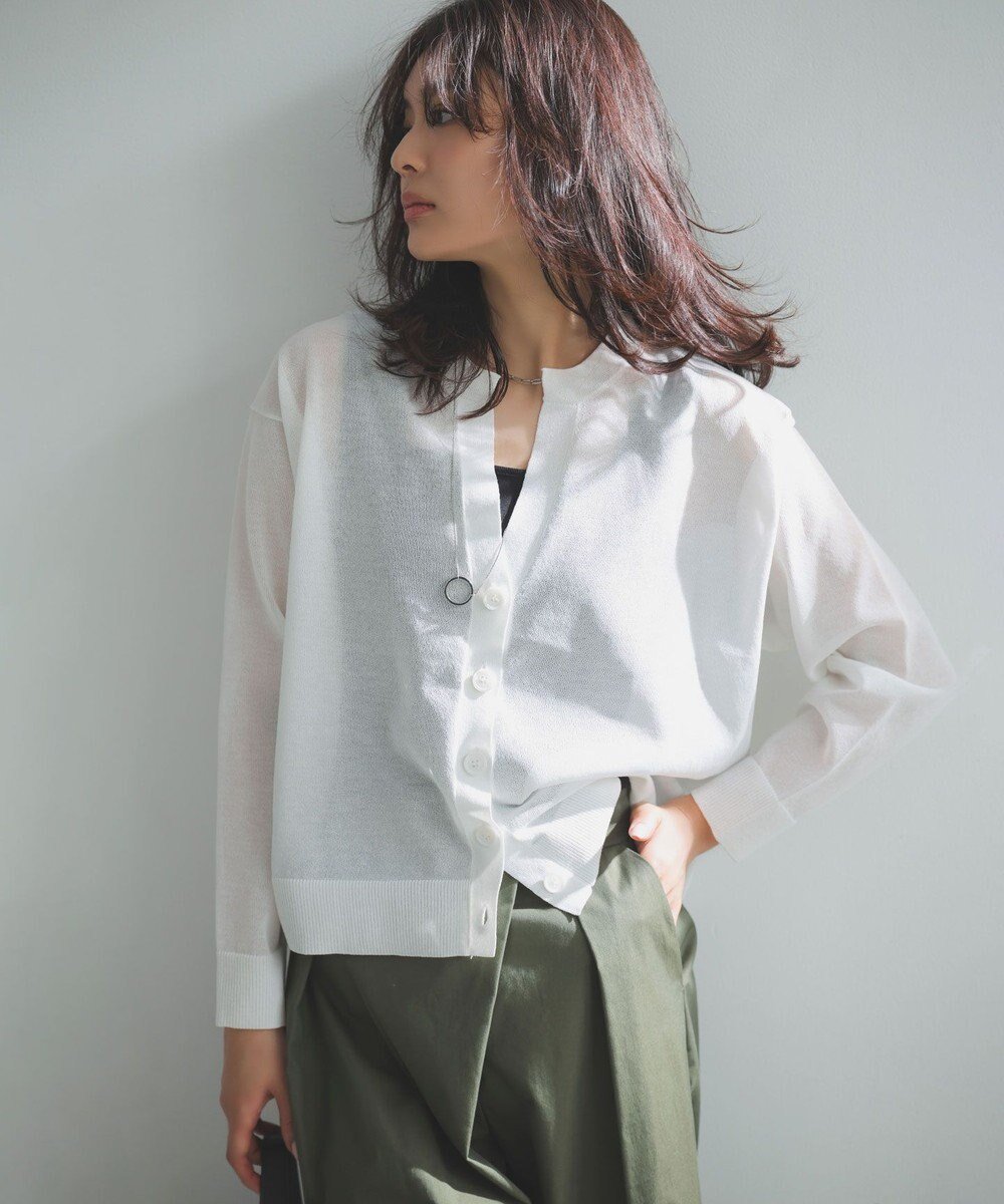 【アンフィーロ 自由区/UNFILO】のシアーフォルムニット キーネックカーディガン インテリア・キッズ・メンズ・レディースファッション・服の通販 founy(ファニー) 　ファッション　Fashion　レディースファッション　Fashion for Women　トップス・カットソー　Cut & Sew Tops　ニット　Knit Tops & Sweaters　カーディガン・羽織り　Layered Style Cardigans　ウォッシャブル　Machine Washable　カーディガン　Cardigan, Knitwear　ボトム　Bottoms, Lower Wear　夏　Summer　抗菌　Antibacterial, Bacteria-Resistant　春　Spring　S/S・春夏　SS, Spring/Summer, Warm Season　オフ|ID: prp329100004925569 ipo3291000000036961641