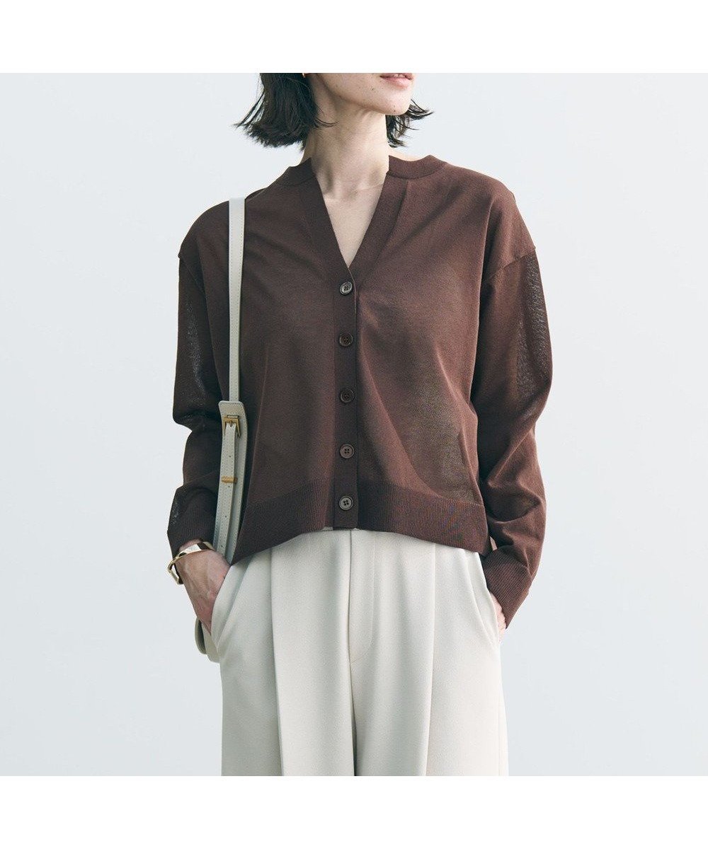 【アンフィーロ 自由区/UNFILO】のシアーフォルムニット キーネックカーディガン インテリア・キッズ・メンズ・レディースファッション・服の通販 founy(ファニー) 　ファッション　Fashion　レディースファッション　Fashion for Women　トップス・カットソー　Cut & Sew Tops　ニット　Knit Tops & Sweaters　カーディガン・羽織り　Layered Style Cardigans　ウォッシャブル　Machine Washable　カーディガン　Cardigan, Knitwear　ボトム　Bottoms, Lower Wear　夏　Summer　抗菌　Antibacterial, Bacteria-Resistant　春　Spring　S/S・春夏　SS, Spring/Summer, Warm Season　ブラウン|ID: prp329100004925569 ipo3291000000036961643