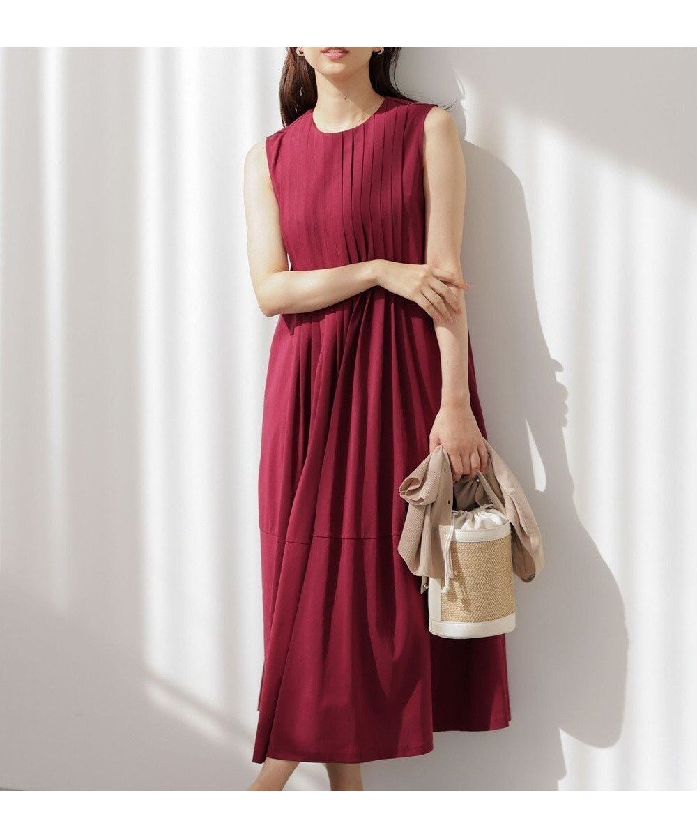 【組曲/KUMIKYOKU】のサマージャージタック ワンピース インテリア・キッズ・メンズ・レディースファッション・服の通販 founy(ファニー) 　ファッション　Fashion　レディースファッション　Fashion for Women　ワンピース　Dresses　エレガント 上品　Elegant　春　Spring　吸水　Absorbent, Quick-Dry　シューズ　Shoes, Footwear　ノースリーブ　Sleeveless, No-Sleeve　フィット　Fit, Slim Fit　フラット　Flat, Flat Shoes　フレア　Flare, Flared　ペチコート　Petticoat, Underskirt　ポケット　Pocket, Pocket Detail　S/S・春夏　SS, Spring/Summer, Warm Season　夏　Summer　ガーネット系|ID: prp329100004925681 ipo3291000000036962396