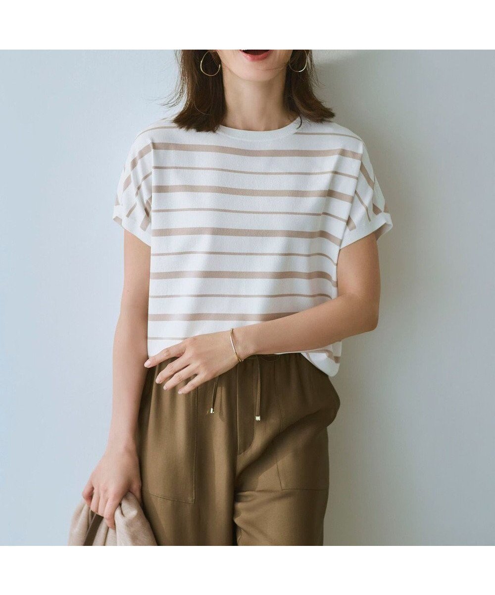 【23区/NIJYUSANKU】の【新色追加/見上愛さん着用】レーヨンポリエステルストレッチ プルオーバー ニット インテリア・キッズ・メンズ・レディースファッション・服の通販 founy(ファニー) 　ファッション　Fashion　レディースファッション　Fashion for Women　トップス・カットソー　Cut & Sew Tops　ニット　Knit Tops & Sweaters　カジュアルプルオーバー・ニットトップス　Pullovers & Knit Tops / Casual Pullovers　インナー　Innerwear　オレンジ　Orange　春　Spring　カーディガン　Cardigan, Knitwear　ジャケット　Jacket, Outerwear　スリーブ　Sleeve, Long Sleeve / Short Sleeve　セーター　Sweater, Knitwear　定番　Standard, Basic Item　人気　Popular, Best Seller　フレンチ　French, French Style　ベーシック　Basic, Essential　ボーダー　Border, Stripe　S/S・春夏　SS, Spring/Summer, Warm Season　夏　Summer　エレガント 上品　Elegant　ビジネス 仕事 通勤　Business / Work / Commuting　2026年　2026　オフ×ベージュ系|ID: prp329100004925731 ipo3291000000036962702