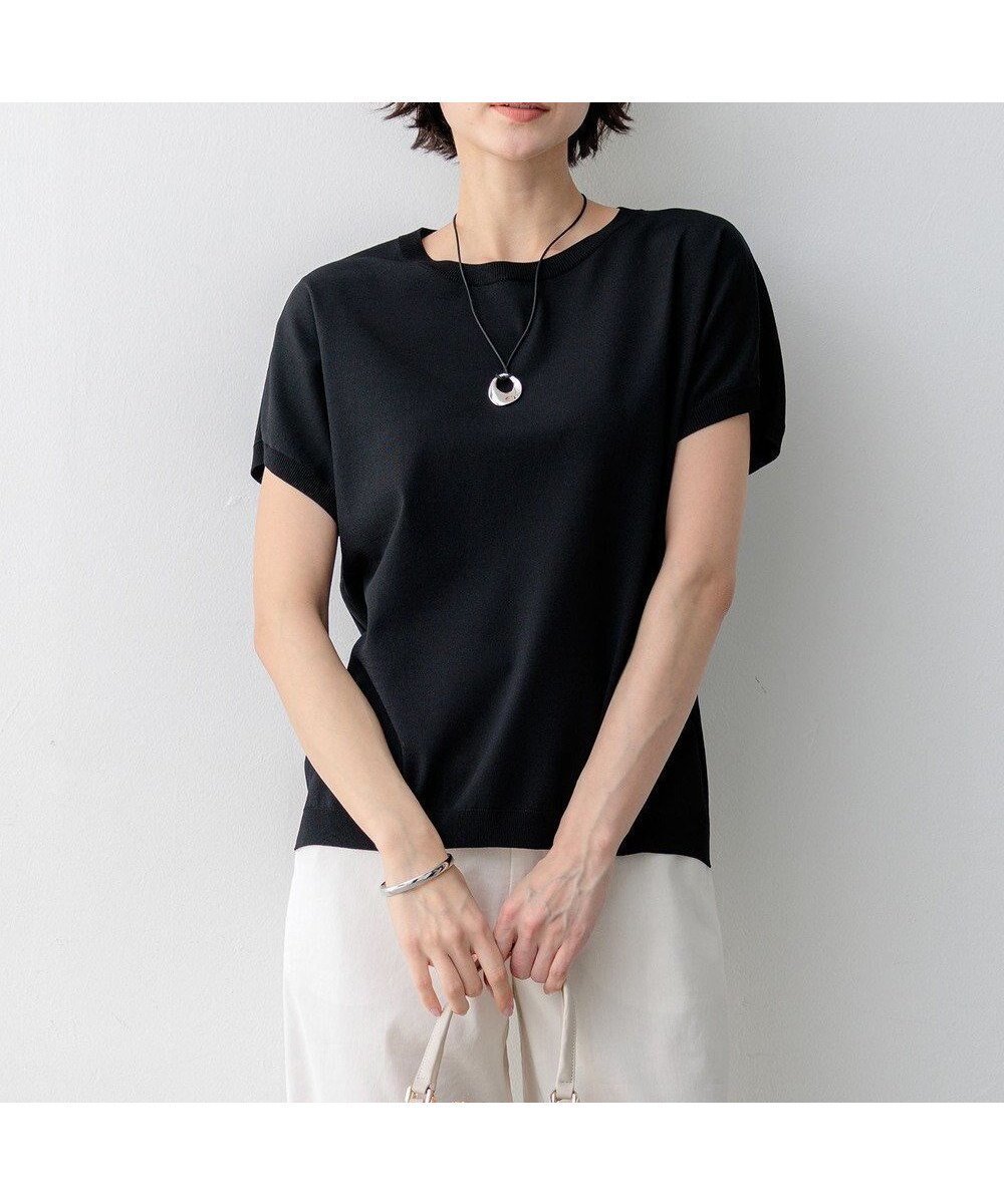 【23区/NIJYUSANKU】の【新色追加/見上愛さん着用】レーヨンポリエステルストレッチ プルオーバー ニット インテリア・キッズ・メンズ・レディースファッション・服の通販 founy(ファニー) 　ファッション　Fashion　レディースファッション　Fashion for Women　トップス・カットソー　Cut & Sew Tops　ニット　Knit Tops & Sweaters　カジュアルプルオーバー・ニットトップス　Pullovers & Knit Tops / Casual Pullovers　インナー　Innerwear　オレンジ　Orange　春　Spring　カーディガン　Cardigan, Knitwear　ジャケット　Jacket, Outerwear　スリーブ　Sleeve, Long Sleeve / Short Sleeve　セーター　Sweater, Knitwear　定番　Standard, Basic Item　人気　Popular, Best Seller　フレンチ　French, French Style　ベーシック　Basic, Essential　ボーダー　Border, Stripe　S/S・春夏　SS, Spring/Summer, Warm Season　夏　Summer　エレガント 上品　Elegant　ビジネス 仕事 通勤　Business / Work / Commuting　2026年　2026　ブラック系|ID: prp329100004925731 ipo3291000000036962715