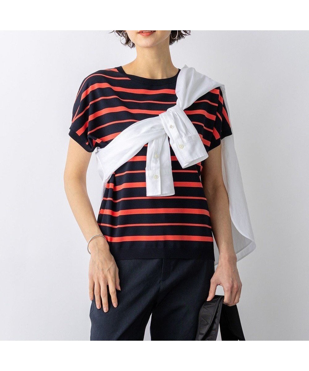 【23区/NIJYUSANKU】の【新色追加/見上愛さん着用】レーヨンポリエステルストレッチ プルオーバー ニット インテリア・キッズ・メンズ・レディースファッション・服の通販 founy(ファニー) 　ファッション　Fashion　レディースファッション　Fashion for Women　トップス・カットソー　Cut & Sew Tops　ニット　Knit Tops & Sweaters　カジュアルプルオーバー・ニットトップス　Pullovers & Knit Tops / Casual Pullovers　インナー　Innerwear　オレンジ　Orange　春　Spring　カーディガン　Cardigan, Knitwear　ジャケット　Jacket, Outerwear　スリーブ　Sleeve, Long Sleeve / Short Sleeve　セーター　Sweater, Knitwear　定番　Standard, Basic Item　人気　Popular, Best Seller　フレンチ　French, French Style　ベーシック　Basic, Essential　ボーダー　Border, Stripe　S/S・春夏　SS, Spring/Summer, Warm Season　夏　Summer　エレガント 上品　Elegant　ビジネス 仕事 通勤　Business / Work / Commuting　2026年　2026　ネイビー×キャロット系|ID: prp329100004925731 ipo3291000000036962722