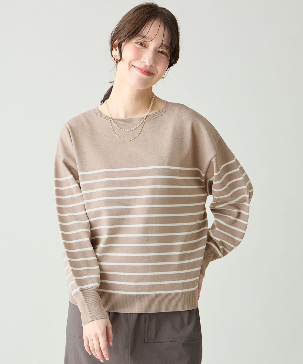 【エニー/ANY】のスプリングカラーニットドルマンプルオーバー インテリア・キッズ・メンズ・レディースファッション・服の通販 founy(ファニー) 　ファッション　Fashion　レディースファッション　Fashion for Women　トップス・カットソー　Cut & Sew Tops　ニット　Knit Tops & Sweaters　カジュアルプルオーバー・ニットトップス　Pullovers & Knit Tops / Casual Pullovers　インナー　Innerwear　春　Spring　セーター　Sweater, Knitwear　デニム　Denim, Jeans Material　ボーダー　Border, Stripe　リラックス　Relax, Relaxed Fit　レース　Lace, Lace Fabric　S/S・春夏　SS, Spring/Summer, Warm Season　おすすめ　Recommended / Our Picks　夏　Summer　エレガント 上品　Elegant　ベージュ×オフボーダー|ID: prp329100004925744 ipo3291000000036962775