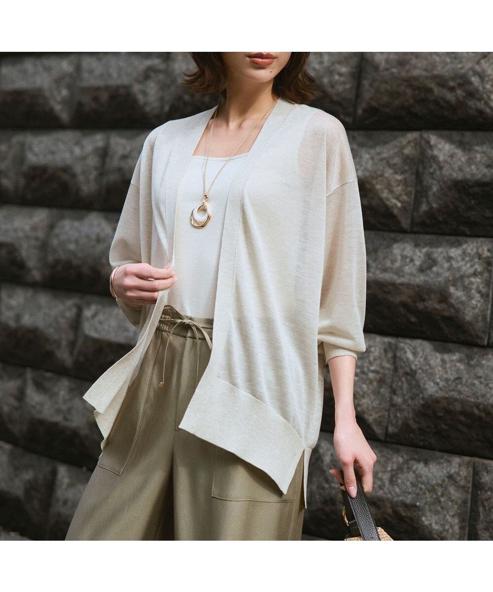 【23区/NIJYUSANKU】のシャイニーシアー フロントオープン カーディガン インテリア・キッズ・メンズ・レディースファッション・服の通販 founy(ファニー) 　ファッション　Fashion　レディースファッション　Fashion for Women　トップス・カットソー　Cut & Sew Tops　カーディガン・羽織り　Layered Style Cardigans　エレガント 上品　Elegant　春　Spring　カーディガン　Cardigan, Knitwear　コンパクト　Compact, Small Size　シアー　Sheer, See-Through　人気　Popular, Best Seller　バランス　Balance, Style Balance　フロント　Front, Front Design　ヘムライン　Hemline, Bottom Cut　S/S・春夏　SS, Spring/Summer, Warm Season　夏　Summer　旅行　Travel　2026年　2026　アイボリー系|ID: prp329100004925983 ipo3291000000036963375