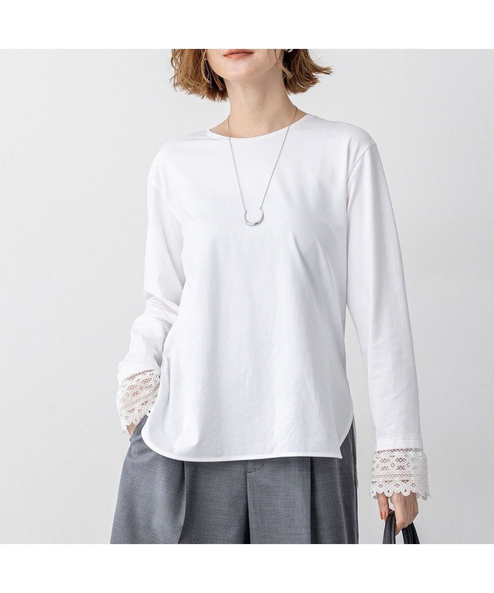 【23区/NIJYUSANKU】のナチュラルコットンベア レースレイヤード カットソー 人気、トレンドファッション・服の通販 founy(ファニー) 　ファッション　Fashion　レディースファッション　Fashion for Women　トップス・カットソー　Cut & Sew Tops　シャツ・ブラウス・オフィスカジュアル　Elegant Blouses & Button-Ups　ロングTシャツ・Tシャツ　Longline T-Shirts & Tees　カットソー・ベーシックTシャツ　Cut-and-Sewn Tops / Stretch Tees & Basics　インナー　Innerwear　カットソー　Cut and Sewn Top　ケミカル　Chemical, Chemical Wash　スウェット / スエット　Sweatshirt, Sweatwear　ストレッチ　Stretch, Stretchy Fabric　タンク　Tank Top, Sleeveless Top　ドッキング　Docking, Mixed Material　なめらか　Smooth, Silky Texture　ノースリーブ　Sleeveless, No-Sleeve　ペプラム　Peplum, Flared Hem　レース　Lace, Lace Fabric　ロング　Long, Long-Length　A/W・秋冬　Autumn/Winter　冬　Winter / This Winter　エレガント 上品　Elegant　2025年　2025　2025-2026秋冬・A/W　Autumn/Winter 2025–26 AW25–26　 other-1|ID: prp329100004926031 ipo3291000000036963565