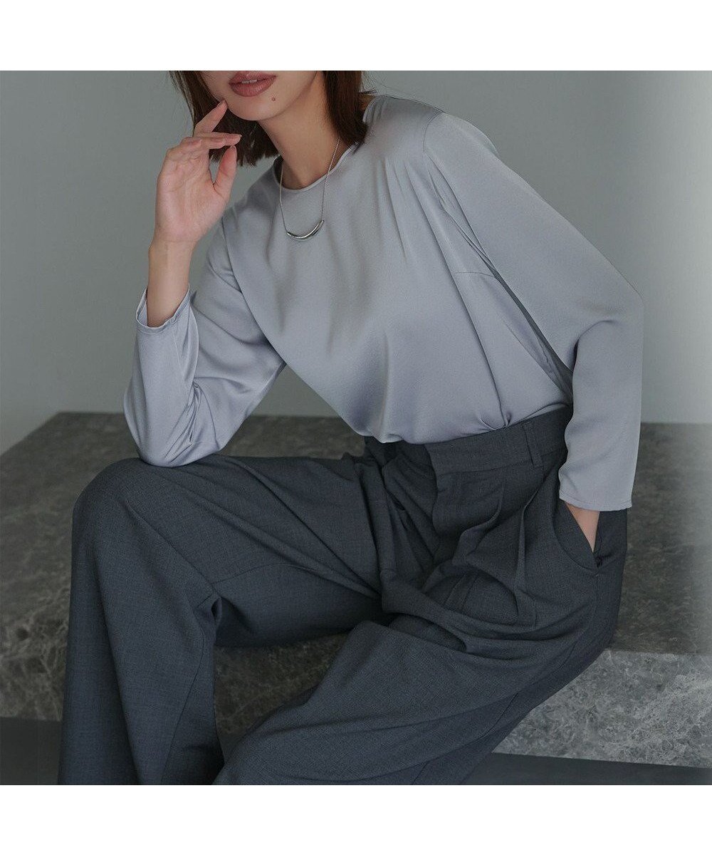 【23区/NIJYUSANKU】の【洗える】サテン ロングスリーブ Tシャツ インテリア・キッズ・メンズ・レディースファッション・服の通販 founy(ファニー) 　ファッション　Fashion　レディースファッション　Fashion for Women　トップス・カットソー　Cut & Sew Tops　シャツ・ブラウス・オフィスカジュアル　Elegant Blouses & Button-Ups　ロングTシャツ・Tシャツ　Longline T-Shirts & Tees　カットソー・ベーシックTシャツ　Cut-and-Sewn Tops / Stretch Tees & Basics　オレンジ　Orange　洗える　Machine Washable　カットソー　Cut and Sewn Top　サテン　Satin, Glossy Fabric　シルク　Silk, 100% Silk　スリーブ　Sleeve, Long Sleeve / Short Sleeve　フレア　Flare, Flared　リラックス　Relax, Relaxed Fit　ロング　Long, Long-Length　ワイド　Wide, Wide Fit　A/W・秋冬　Autumn/Winter　エレガント 上品　Elegant　2025年　2025　2025-2026秋冬・A/W　Autumn/Winter 2025–26 AW25–26　スカイブルー系|ID: prp329100004926057 ipo3291000000036963663