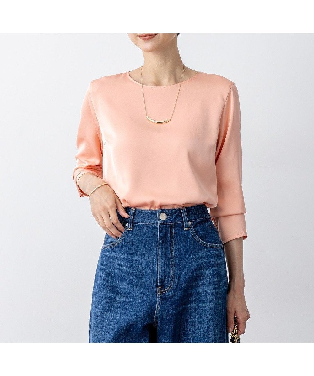 【23区/NIJYUSANKU】の【洗える】サテン ロングスリーブ Tシャツ インテリア・キッズ・メンズ・レディースファッション・服の通販 founy(ファニー) 　ファッション　Fashion　レディースファッション　Fashion for Women　トップス・カットソー　Cut & Sew Tops　シャツ・ブラウス・オフィスカジュアル　Elegant Blouses & Button-Ups　ロングTシャツ・Tシャツ　Longline T-Shirts & Tees　カットソー・ベーシックTシャツ　Cut-and-Sewn Tops / Stretch Tees & Basics　オレンジ　Orange　洗える　Machine Washable　カットソー　Cut and Sewn Top　サテン　Satin, Glossy Fabric　シルク　Silk, 100% Silk　スリーブ　Sleeve, Long Sleeve / Short Sleeve　フレア　Flare, Flared　リラックス　Relax, Relaxed Fit　ロング　Long, Long-Length　ワイド　Wide, Wide Fit　A/W・秋冬　Autumn/Winter　エレガント 上品　Elegant　2025年　2025　2025-2026秋冬・A/W　Autumn/Winter 2025–26 AW25–26　ライトオレンジ系|ID: prp329100004926057 ipo3291000000036963671