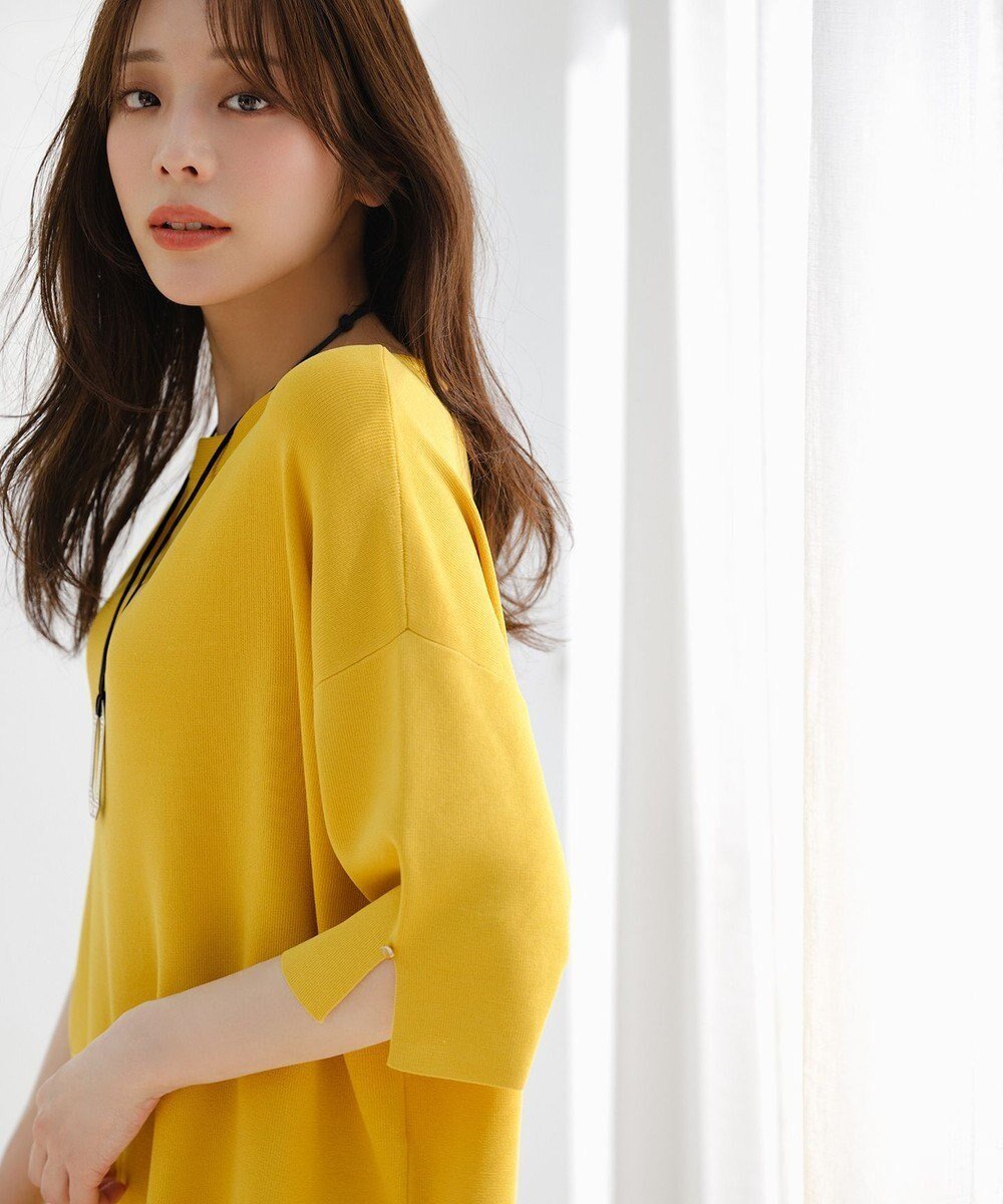 【エニィ スィス/any SiS】の【アイスタッチ】ボートネックニット プルオーバー インテリア・キッズ・メンズ・レディースファッション・服の通販 founy(ファニー) 　ファッション　Fashion　レディースファッション　Fashion for Women　トップス・カットソー　Cut & Sew Tops　ニット　Knit Tops & Sweaters　カジュアルプルオーバー・ニットトップス　Pullovers & Knit Tops / Casual Pullovers　春　Spring　カラフル　Colorful Design　ストレッチ　Stretch, Stretchy Fabric　スリット　Slit, Slit Detail　セーター　Sweater, Knitwear　デニム　Denim, Jeans Material　ボーダー　Border, Stripe　半袖　Short Sleeve, Half Sleeve　ワイド　Wide, Wide Fit　S/S・春夏　SS, Spring/Summer, Warm Season　おすすめ　Recommended / Our Picks　夏　Summer　エレガント 上品　Elegant　新作・新入荷　New Arrivals / New In　ビジネス 仕事 通勤　Business / Work / Commuting　マリーゴールド|ID: prp329100004926065 ipo3291000000036963713