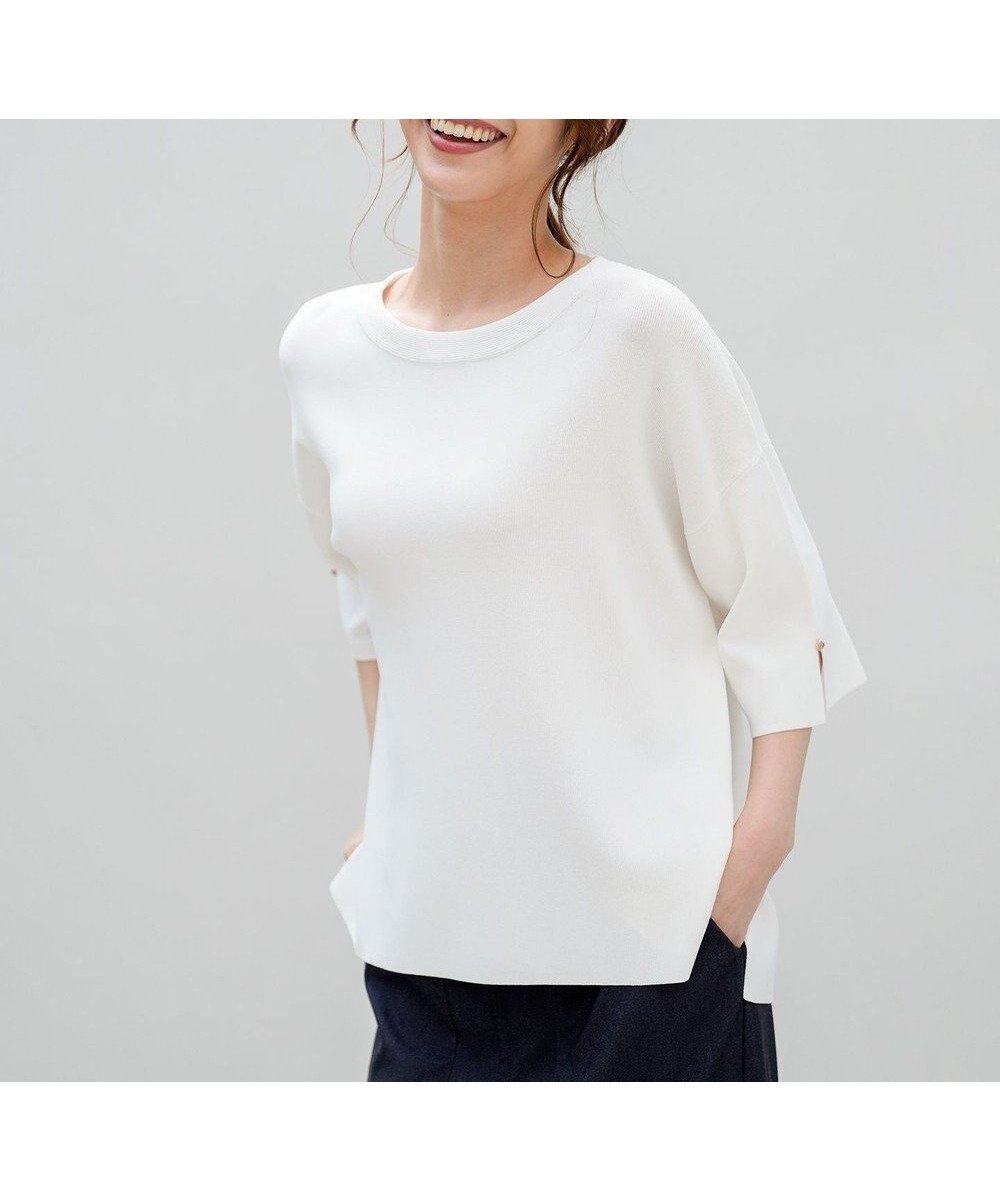 【エニィ スィス/any SiS】の【アイスタッチ】ボートネックニット プルオーバー インテリア・キッズ・メンズ・レディースファッション・服の通販 founy(ファニー) 　ファッション　Fashion　レディースファッション　Fashion for Women　トップス・カットソー　Cut & Sew Tops　ニット　Knit Tops & Sweaters　カジュアルプルオーバー・ニットトップス　Pullovers & Knit Tops / Casual Pullovers　春　Spring　カラフル　Colorful Design　ストレッチ　Stretch, Stretchy Fabric　スリット　Slit, Slit Detail　セーター　Sweater, Knitwear　デニム　Denim, Jeans Material　ボーダー　Border, Stripe　半袖　Short Sleeve, Half Sleeve　ワイド　Wide, Wide Fit　S/S・春夏　SS, Spring/Summer, Warm Season　おすすめ　Recommended / Our Picks　夏　Summer　エレガント 上品　Elegant　新作・新入荷　New Arrivals / New In　ビジネス 仕事 通勤　Business / Work / Commuting　オフ|ID: prp329100004926065 ipo3291000000036963722