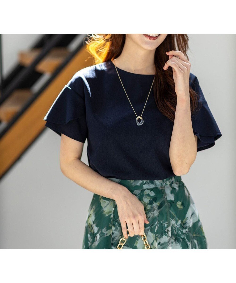 【エニィ スィス/any SiS】の【前後着用・UVケア・洗える】2WAYジョーゼットジャージーフリル カットソー インテリア・キッズ・メンズ・レディースファッション・服の通販 founy(ファニー) 　ファッション　Fashion　レディースファッション　Fashion for Women　トップス・カットソー　Cut & Sew Tops　シャツ・ブラウス・オフィスカジュアル　Elegant Blouses & Button-Ups　ロングTシャツ・Tシャツ　Longline T-Shirts & Tees　カットソー・ベーシックTシャツ　Cut-and-Sewn Tops / Stretch Tees & Basics　春　Spring　洗える　Machine Washable　カットソー　Cut and Sewn Top　コンパクト　Compact, Small Size　ショルダー　Shoulder, Shoulder Strap　ジョーゼット　Georgette, Semi-Sheer Fabric　ストレッチ　Stretch, Stretchy Fabric　セットアップ　Set-Up, Coordinated Outfit　ドロップ　Drop Shoulder, Dropped Style　フェミニン　Feminine, Girly　フリル　Frill, Ruffle　S/S・春夏　SS, Spring/Summer, Warm Season　おすすめ　Recommended / Our Picks　夏　Summer　新作・新入荷　New Arrivals / New In　ネイビー|ID: prp329100004926104 ipo3291000000036963886