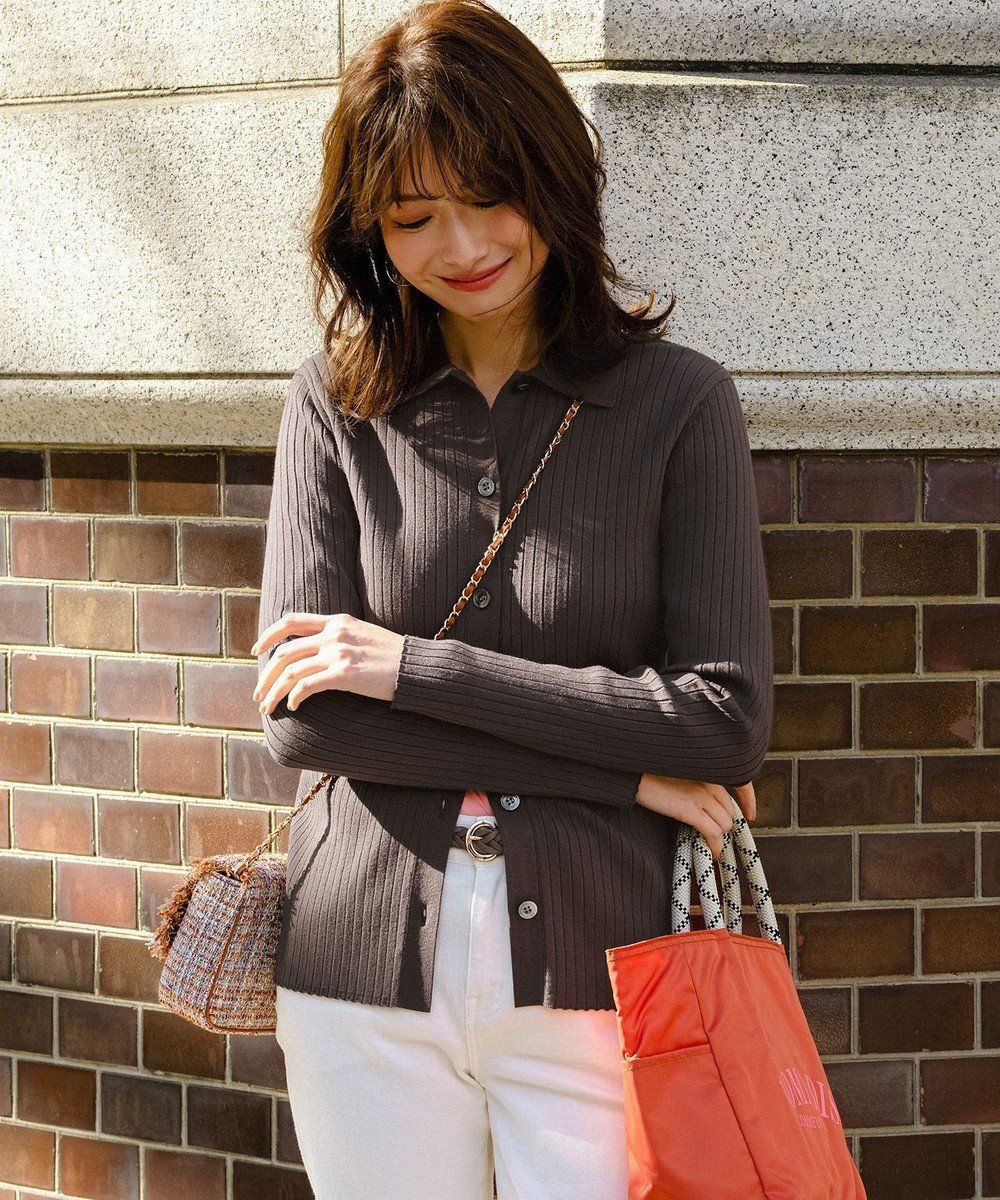 【23区/NIJYUSANKU】のワイドリブ ポロニット インテリア・キッズ・メンズ・レディースファッション・服の通販 founy(ファニー) 　ファッション　Fashion　レディースファッション　Fashion for Women　トップス・カットソー　Cut & Sew Tops　ニット　Knit Tops & Sweaters　春　Spring　カーディガン　Cardigan, Knitwear　ストレッチ　Stretch, Stretchy Fabric　セーター　Sweater, Knitwear　バランス　Balance, Style Balance　モダン　Modern, Contemporary　ワイド　Wide, Wide Fit　ワイドリブ　Wide Rib, Wide Ribbed Knit　S/S・春夏　SS, Spring/Summer, Warm Season　夏　Summer　エレガント 上品　Elegant　2026年　2026　ダークブラウン系|ID: prp329100004926111 ipo3291000000036963930