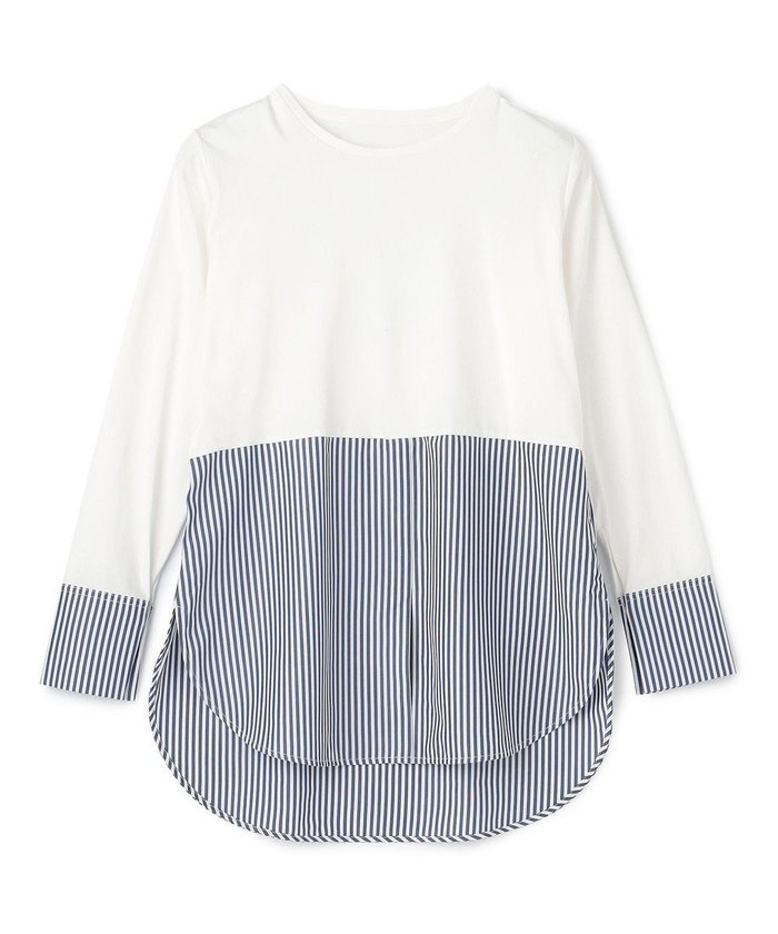 【アンフィーロ 自由区/UNFILO】のシャツコンビレイヤードTシャツ インテリア・キッズ・メンズ・レディースファッション・服の通販 founy(ファニー) https://founy.com/ ファッション Fashion レディースファッション Fashion for Women トップス・カットソー Cut & Sew Tops シャツ・ブラウス・オフィスカジュアル Elegant Blouses & Button-Ups ロングTシャツ・Tシャツ Longline T-Shirts & Tees カットソー・ベーシックTシャツ Cut-and-Sewn Tops / Stretch Tees & Basics カットソー Cut and Sewn Top カフス Cuff Design グラフィック Graphic, Graphic Design コンビ Combo, Combination Style 抗菌 Antibacterial, Bacteria-Resistant サテン Satin, Glossy Fabric スウェット / スエット Sweatshirt, Sweatwear ストライプ Stripe, Striped Pattern ドッキング Docking, Mixed Material ペプラム Peplum, Flared Hem A/W・秋冬 Autumn/Winter |ID: prp329100004926137 ipo3291000000036964065