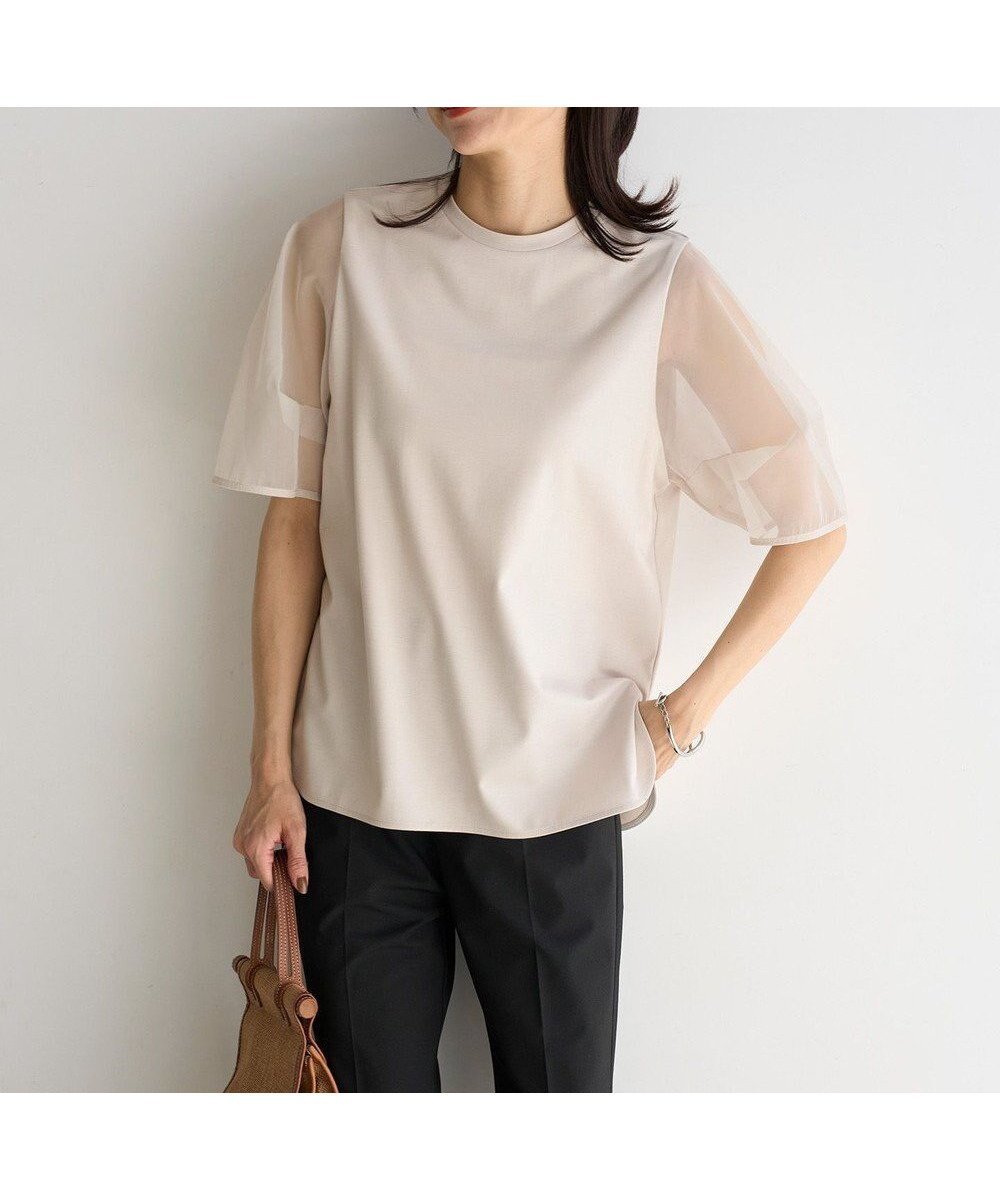 【アンフィーロ 自由区/UNFILO】のBEAUTY FORM-T シアースリーブT インテリア・キッズ・メンズ・レディースファッション・服の通販 founy(ファニー) 　ファッション　Fashion　レディースファッション　Fashion for Women　トップス・カットソー　Cut & Sew Tops　シャツ・ブラウス・オフィスカジュアル　Elegant Blouses & Button-Ups　ロングTシャツ・Tシャツ　Longline T-Shirts & Tees　カットソー・ベーシックTシャツ　Cut-and-Sewn Tops / Stretch Tees & Basics　春　Spring　カットソー　Cut and Sewn Top　シアー　Sheer, See-Through　ストレッチ　Stretch, Stretchy Fabric　スリーブ　Sleeve, Long Sleeve / Short Sleeve　デニム　Denim, Jeans Material　フォルム　Silhouette, Form　ボトム　Bottoms, Lower Wear　S/S・春夏　SS, Spring/Summer, Warm Season　夏　Summer　エレガント 上品　Elegant　グレージュ|ID: prp329100004926260 ipo3291000000036964620
