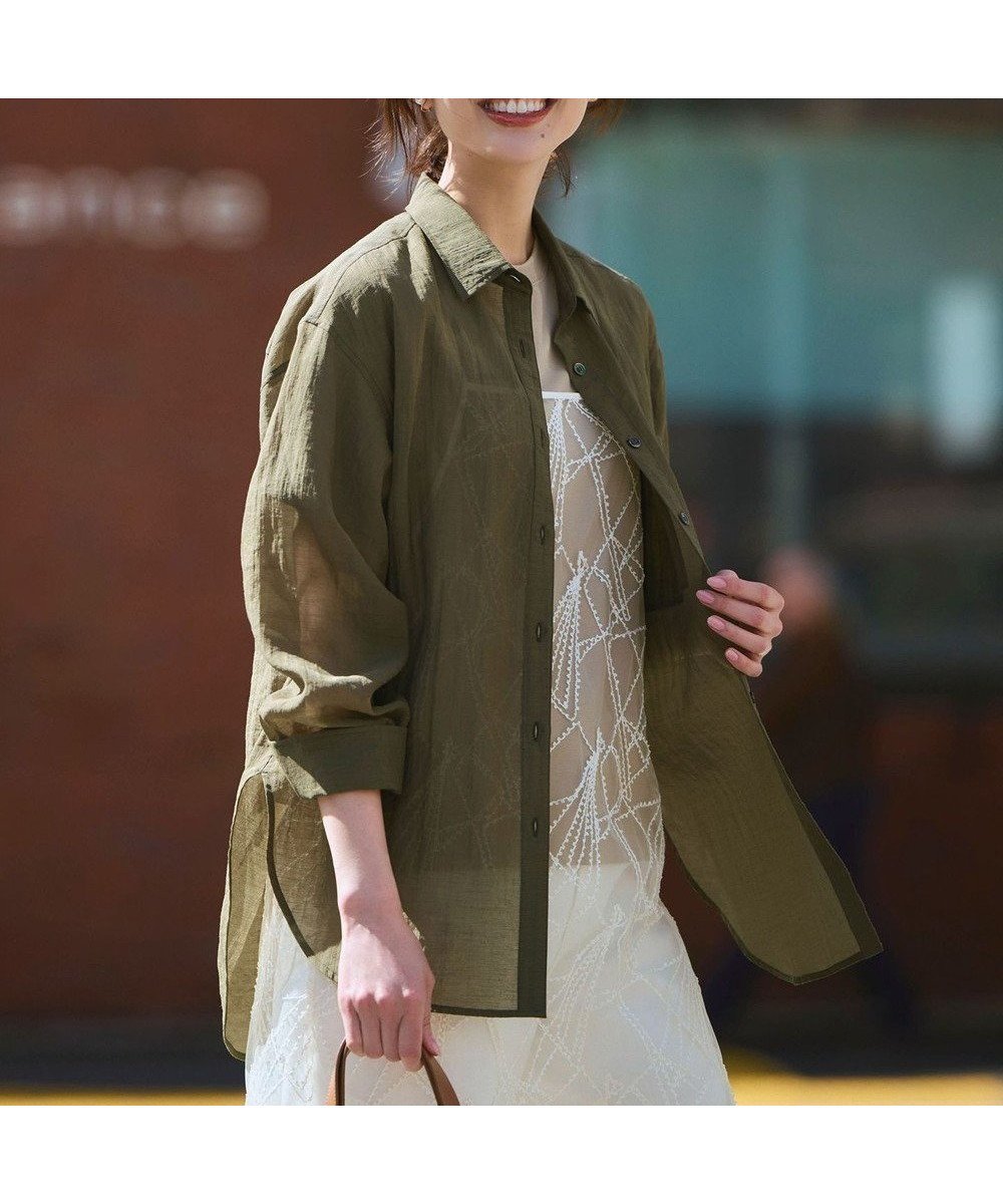 【23区/NIJYUSANKU】のリネンミックスシアースラブ オーバーシャツ インテリア・キッズ・メンズ・レディースファッション・服の通販 founy(ファニー) 　ファッション　Fashion　レディースファッション　Fashion for Women　トップス・カットソー　Cut & Sew Tops　シャツ・ブラウス・オフィスカジュアル　Elegant Blouses & Button-Ups　春　Spring　キャミソール　Camisole, Spaghetti Strap Top　ギャザー　Gathered, Ruffled　シンプル　Simple, Minimal　ジャケット　Jacket, Outerwear　タンク　Tank Top, Sleeveless Top　ボトム　Bottoms, Lower Wear　ミリタリー　Military, Army Style　リネン　Linen, Linen Fabric　リラックス　Relax, Relaxed Fit　S/S・春夏　SS, Spring/Summer, Warm Season　おすすめ　Recommended / Our Picks　夏　Summer　エレガント 上品　Elegant　2026年　2026　カーキ系|ID: prp329100004926284 ipo3291000000036964657