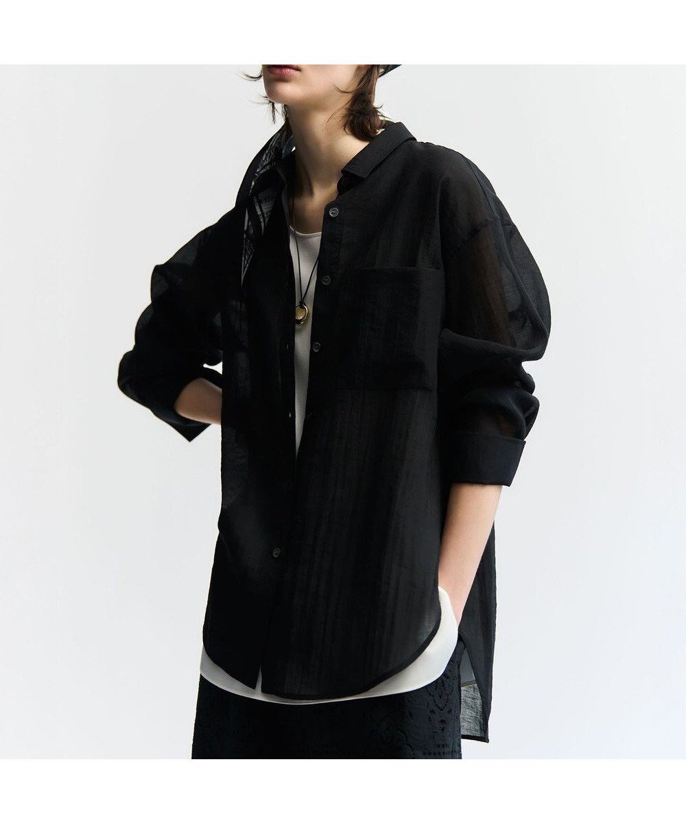 【23区/NIJYUSANKU】のリネンミックスシアースラブ オーバーシャツ インテリア・キッズ・メンズ・レディースファッション・服の通販 founy(ファニー) 　ファッション　Fashion　レディースファッション　Fashion for Women　トップス・カットソー　Cut & Sew Tops　シャツ・ブラウス・オフィスカジュアル　Elegant Blouses & Button-Ups　春　Spring　キャミソール　Camisole, Spaghetti Strap Top　ギャザー　Gathered, Ruffled　シンプル　Simple, Minimal　ジャケット　Jacket, Outerwear　タンク　Tank Top, Sleeveless Top　ボトム　Bottoms, Lower Wear　ミリタリー　Military, Army Style　リネン　Linen, Linen Fabric　リラックス　Relax, Relaxed Fit　S/S・春夏　SS, Spring/Summer, Warm Season　おすすめ　Recommended / Our Picks　夏　Summer　エレガント 上品　Elegant　2026年　2026　ブラック系|ID: prp329100004926284 ipo3291000000036964659