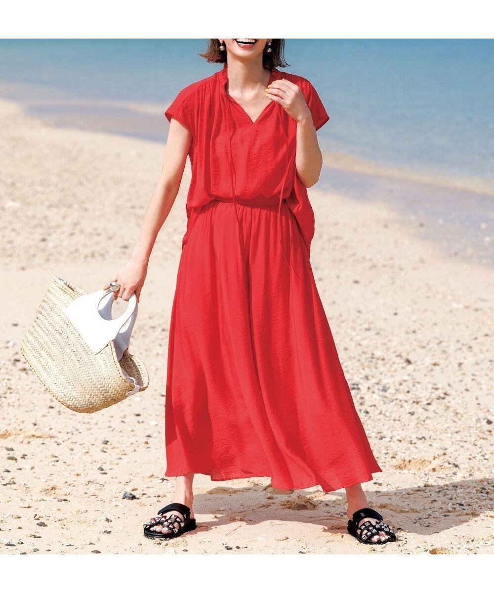 【アンフィーロ 自由区/UNFILO】のヴィンテージシアー ギャザーワイドパンツ インテリア・キッズ・メンズ・レディースファッション・服の通販 founy(ファニー) 　ファッション　Fashion　レディースファッション　Fashion for Women　パンツ　Pants & Trousers　春　Spring　セットアップ　Set-Up, Coordinated Outfit　ビンテージ　Vintage, Retro Style　ロング　Long, Long-Length　ワイド　Wide, Wide Fit　S/S・春夏　SS, Spring/Summer, Warm Season　夏　Summer　スカーレット|ID: prp329100004926343 ipo3291000000036964823