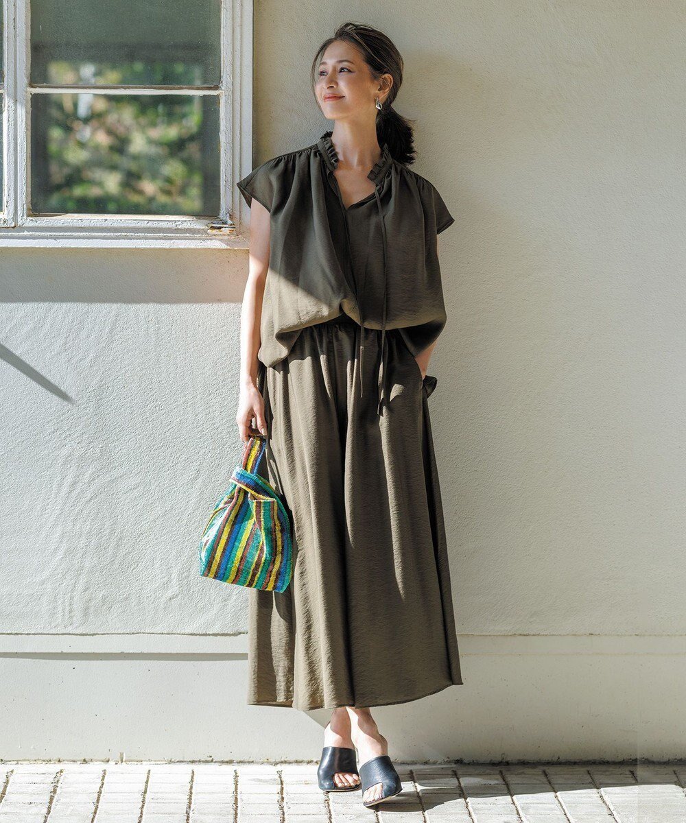 【アンフィーロ 自由区/UNFILO】のヴィンテージシアー ギャザーワイドパンツ インテリア・キッズ・メンズ・レディースファッション・服の通販 founy(ファニー) 　ファッション　Fashion　レディースファッション　Fashion for Women　パンツ　Pants & Trousers　春　Spring　セットアップ　Set-Up, Coordinated Outfit　ビンテージ　Vintage, Retro Style　ロング　Long, Long-Length　ワイド　Wide, Wide Fit　S/S・春夏　SS, Spring/Summer, Warm Season　夏　Summer　カーキ|ID: prp329100004926343 ipo3291000000036964824