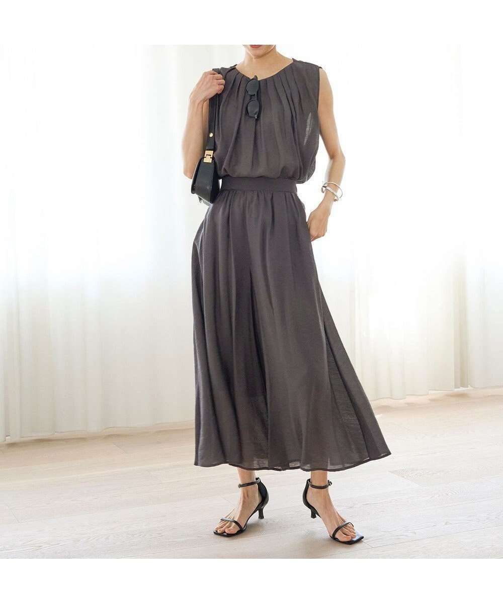【アンフィーロ 自由区/UNFILO】のヴィンテージシアー ギャザーワイドパンツ インテリア・キッズ・メンズ・レディースファッション・服の通販 founy(ファニー) 　ファッション　Fashion　レディースファッション　Fashion for Women　パンツ　Pants & Trousers　春　Spring　セットアップ　Set-Up, Coordinated Outfit　ビンテージ　Vintage, Retro Style　ロング　Long, Long-Length　ワイド　Wide, Wide Fit　S/S・春夏　SS, Spring/Summer, Warm Season　夏　Summer　チャコール|ID: prp329100004926343 ipo3291000000036964831