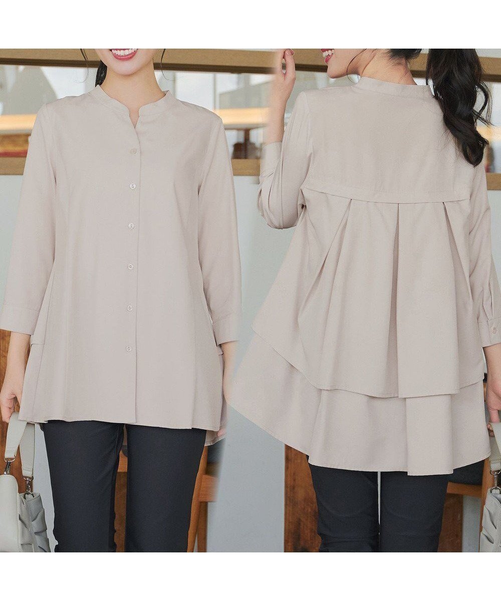 【ティアクラッセ/Tiaclasse】のバックタックフレアチュニック インテリア・キッズ・メンズ・レディースファッション・服の通販 founy(ファニー) 　ファッション　Fashion　レディースファッション　Fashion for Women　トップス・カットソー　Cut & Sew Tops　シャツ・ブラウス・オフィスカジュアル　Elegant Blouses & Button-Ups　アクセサリー　Fashion Accessories　春　Spring　洗える　Machine Washable　カーディガン　Cardigan, Knitwear　切替　Switching, Contrast Panel　スキッパー　Skipper, Open Collar　ストライプ　Stripe, Striped Pattern　チュニック　Tunic, Long Top　長袖　Long Sleeve, Full Sleeve　ポケット　Pocket, Pocket Detail　無地　Plain, Solid Color　ロング　Long, Long-Length　S/S・春夏　SS, Spring/Summer, Warm Season　再入荷　Restock / Back in Stock　おすすめ　Recommended / Our Picks　夏　Summer　新作・新入荷　New Arrivals / New In　グレージュ|ID: prp329100004926355 ipo3291000000036964889