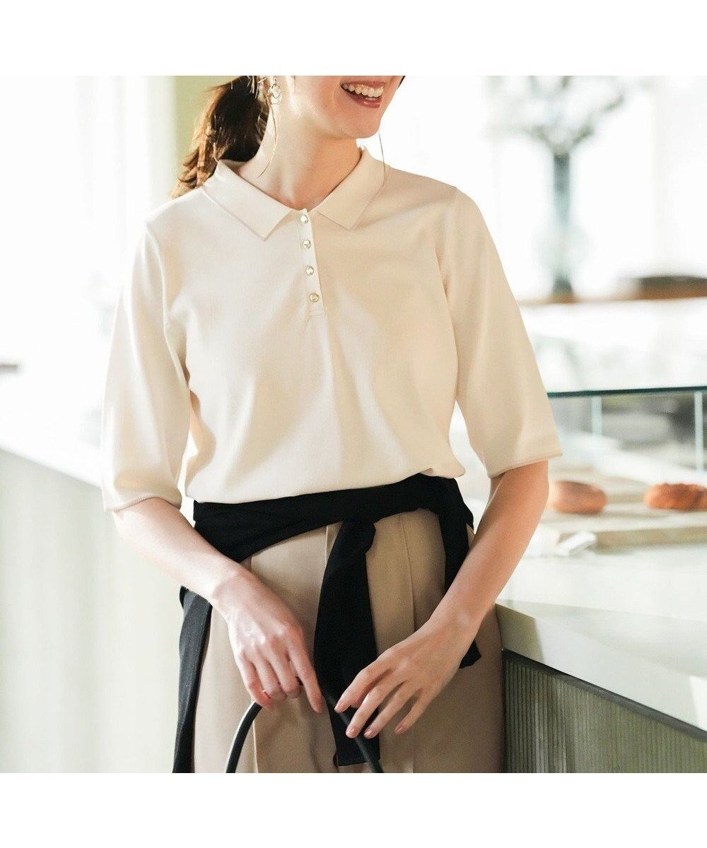 【エニィ スィス/any SiS】の【アイスタッチ】ポロ ニット インテリア・キッズ・メンズ・レディースファッション・服の通販 founy(ファニー) 　ファッション　Fashion　レディースファッション　Fashion for Women　トップス・カットソー　Cut & Sew Tops　ニット　Knit Tops & Sweaters　ストレッチ　Stretch, Stretchy Fabric　スリット　Slit, Slit Detail　スリーブ　Sleeve, Long Sleeve / Short Sleeve　セーター　Sweater, Knitwear　フレンチ　French, French Style　エレガント 上品　Elegant　夏　Summer　新作・新入荷　New Arrivals / New In　春　Spring　S/S・春夏　SS, Spring/Summer, Warm Season　アイボリー×ベージュ|ID: prp329100004926367 ipo3291000000036964939