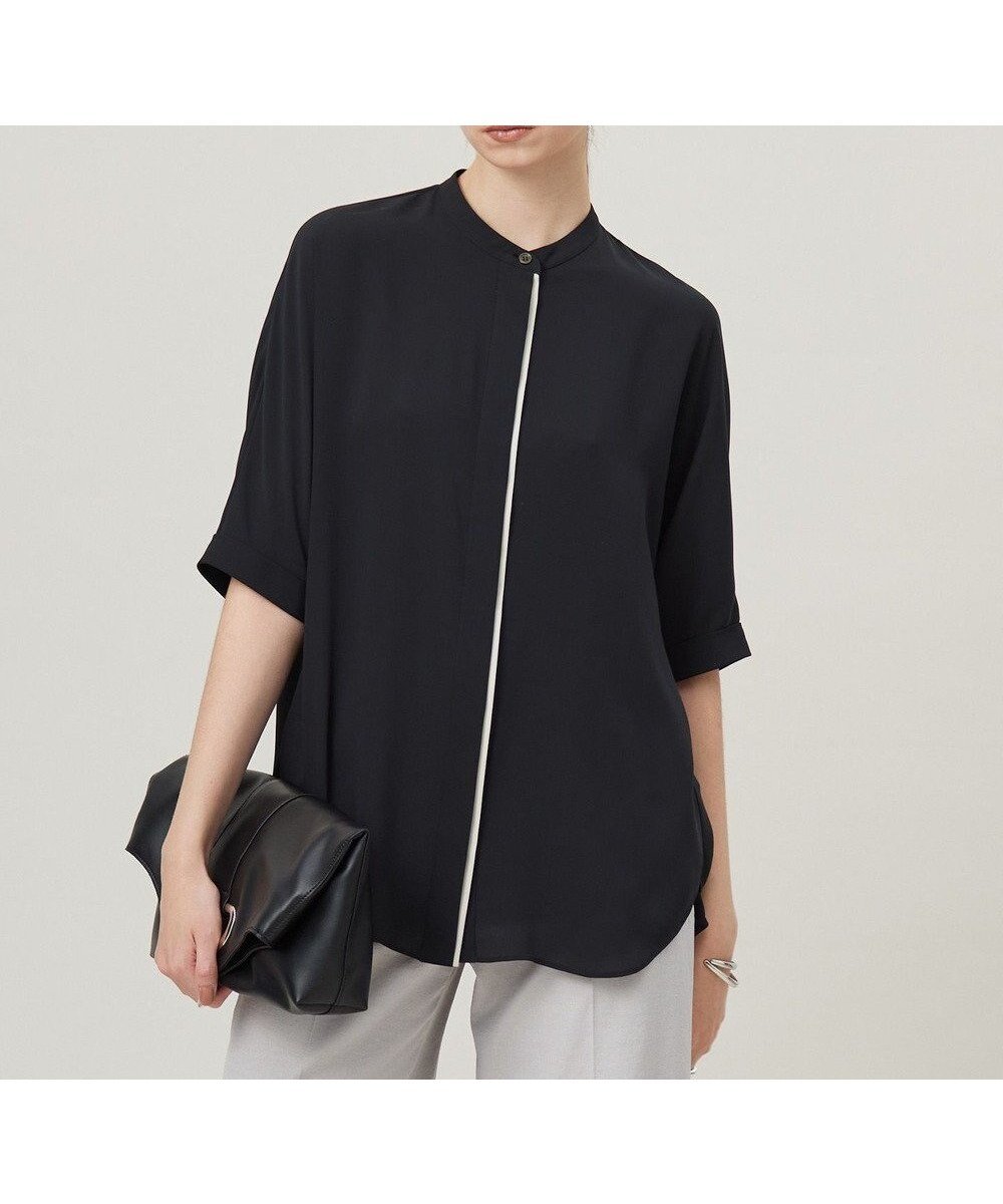 【アイシービー/iCB】の【人気のため新色追加・接触冷感・UVケア・速乾・洗える】BackSatinAmunzen 5分袖バンドカラーブラウス インテリア・キッズ・メンズ・レディースファッション・服の通販 founy(ファニー) 　ファッション　Fashion　レディースファッション　Fashion for Women　トップス・カットソー　Cut & Sew Tops　シャツ・ブラウス・オフィスカジュアル　Elegant Blouses & Button-Ups　春　Spring　洗える　Machine Washable　サテン　Satin, Glossy Fabric　人気　Popular, Best Seller　ハイネック　High Neck, Mock Neck　プリント　Print, Printed Pattern　ワーク　Workwear, Utility Style　S/S・春夏　SS, Spring/Summer, Warm Season　夏　Summer　2025年　2025　2025春夏・S/S　Spring/Summer 2025 SS25　ブラック系|ID: prp329100004926439 ipo3291000000036965285