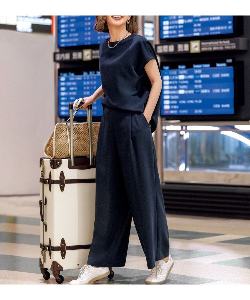 【アンフィーロ 自由区/UNFILO】のサマーセットアップ ワイドパンツ インテリア・キッズ・メンズ・レディースファッション・服の通販 founy(ファニー) 　ファッション　Fashion　レディースファッション　Fashion for Women　セットアップ　Matching Sets　レディースパンツ・ボトムス　Pants & Trousers / Bottoms　ウォッシャブル　Machine Washable　春　Spring　洗える　Machine Washable　吸水　Absorbent, Quick-Dry　サマー　Summer, Summer Style　スニーカー　Sneakers, Trainers　セットアップ　Set-Up, Coordinated Outfit　人気　Popular, Best Seller　フロント　Front, Front Design　ワイド　Wide, Wide Fit　S/S・春夏　SS, Spring/Summer, Warm Season　夏　Summer　ネイビー|ID: prp329100004926443 ipo3291000000036965305