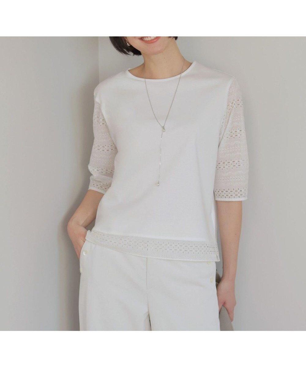 【ジェイ プレス/J.PRESS】の【一枚で着映え】スムースジャージー 刺繍 カットソー インテリア・キッズ・メンズ・レディースファッション・服の通販 founy(ファニー) 　ファッション　Fashion　レディースファッション　Fashion for Women　トップス・カットソー　Cut & Sew Tops　シャツ・ブラウス・オフィスカジュアル　Elegant Blouses & Button-Ups　ロングTシャツ・Tシャツ　Longline T-Shirts & Tees　カットソー・ベーシックTシャツ　Cut-and-Sewn Tops / Stretch Tees & Basics　イエロー　Yellow　カットソー　Cut and Sewn Top　シルケット　Silket, Silky Cotton　ボーダー　Border, Stripe　モチーフ　Motif, Design Theme　エレガント 上品　Elegant　夏　Summer　春　Spring　S/S・春夏　SS, Spring/Summer, Warm Season　ホワイト系|ID: prp329100004926751 ipo3291000000036967659