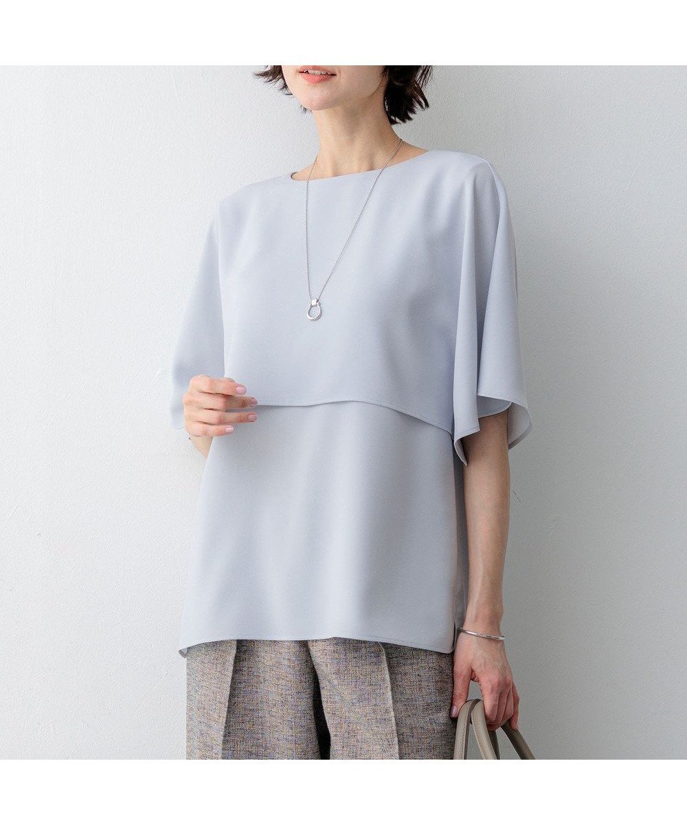 【23区/NIJYUSANKU】の【新色追加】ストレッチジョーゼット ケープデザイン カットソー インテリア・キッズ・メンズ・レディースファッション・服の通販 founy(ファニー) 　ファッション　Fashion　レディースファッション　Fashion for Women　トップス・カットソー　Cut & Sew Tops　シャツ・ブラウス・オフィスカジュアル　Elegant Blouses & Button-Ups　ロングTシャツ・Tシャツ　Longline T-Shirts & Tees　カットソー・ベーシックTシャツ　Cut-and-Sewn Tops / Stretch Tees & Basics　エレガント 上品　Elegant　春　Spring　カットソー　Cut and Sewn Top　ジョーゼット　Georgette, Semi-Sheer Fabric　ストレッチ　Stretch, Stretchy Fabric　セットアップ　Set-Up, Coordinated Outfit　ノースリーブ　Sleeveless, No-Sleeve　人気　Popular, Best Seller　フォルム　Silhouette, Form　ワイド　Wide, Wide Fit　S/S・春夏　SS, Spring/Summer, Warm Season　おすすめ　Recommended / Our Picks　夏　Summer　ライトブルー系|ID: prp329100004926754 ipo3291000000036967695