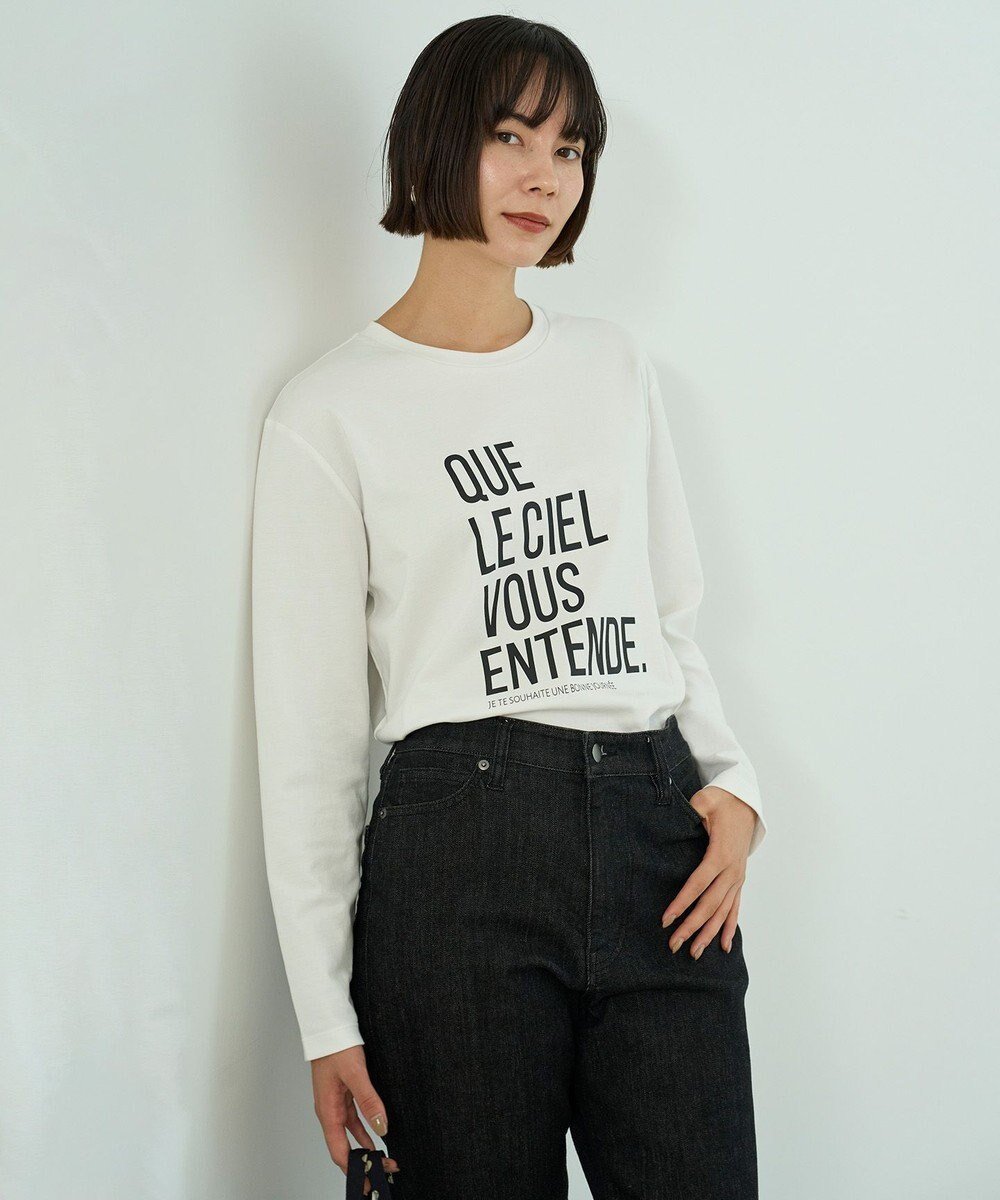 【アンフィーロ 自由区/UNFILO】のコットンスムース グラフィック ロンT インテリア・キッズ・メンズ・レディースファッション・服の通販 founy(ファニー) 　ファッション　Fashion　レディースファッション　Fashion for Women　トップス・カットソー　Cut & Sew Tops　シャツ・ブラウス・オフィスカジュアル　Elegant Blouses & Button-Ups　ロングTシャツ・Tシャツ　Longline T-Shirts & Tees　カットソー・ベーシックTシャツ　Cut-and-Sewn Tops / Stretch Tees & Basics　カットソー　Cut and Sewn Top　グラフィック　Graphic, Graphic Design　抗菌　Antibacterial, Bacteria-Resistant　シンプル　Simple, Minimal　ヘムライン　Hemline, Bottom Cut　A/W・秋冬　Autumn/Winter　おすすめ　Recommended / Our Picks　オフ|ID: prp329100004932214 ipo3291000000037019323