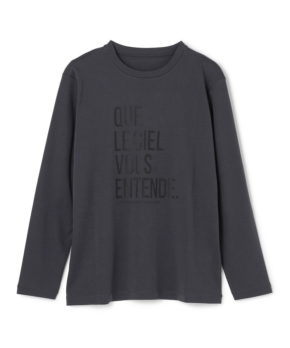 【アンフィーロ 自由区/UNFILO】のコットンスムース グラフィック ロンT インテリア・キッズ・メンズ・レディースファッション・服の通販 founy(ファニー) 　ファッション　Fashion　レディースファッション　Fashion for Women　トップス・カットソー　Cut & Sew Tops　シャツ・ブラウス・オフィスカジュアル　Elegant Blouses & Button-Ups　ロングTシャツ・Tシャツ　Longline T-Shirts & Tees　カットソー・ベーシックTシャツ　Cut-and-Sewn Tops / Stretch Tees & Basics　カットソー　Cut and Sewn Top　グラフィック　Graphic, Graphic Design　抗菌　Antibacterial, Bacteria-Resistant　シンプル　Simple, Minimal　ヘムライン　Hemline, Bottom Cut　A/W・秋冬　Autumn/Winter　おすすめ　Recommended / Our Picks　チャコール|ID: prp329100004932214 ipo3291000000037019331