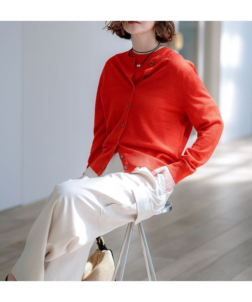 【23区/NIJYUSANKU】の【一部予約/見上愛さん着用】ピュアリネンハイゲージ カーディガン インテリア・キッズ・メンズ・レディースファッション・服の通販 founy(ファニー) 　ファッション　Fashion　レディースファッション　Fashion for Women　トップス・カットソー　Cut & Sew Tops　カーディガン・羽織り　Layered Style Cardigans　春　Spring　カーディガン　Cardigan, Knitwear　クラシカル　Classical, Vintage-Inspired　シンプル　Simple, Minimal　スリーブ　Sleeve, Long Sleeve / Short Sleeve　なめらか　Smooth, Silky Texture　ハーフ　Half, Half-Length　フロント　Front, Front Design　リネン　Linen, Linen Fabric　S/S・春夏　SS, Spring/Summer, Warm Season　夏　Summer　エレガント 上品　Elegant　2026年　2026　レッド系|ID: prp329100004932234 ipo3291000000037019541