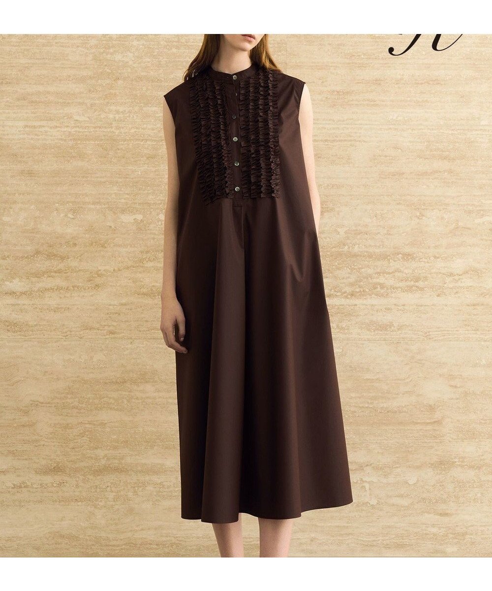 【23区/NIJYUSANKU】の【R(アール)】ルミナスコットン フロントフリル ワンピース インテリア・キッズ・メンズ・レディースファッション・服の通販 founy(ファニー) 　ファッション　Fashion　レディースファッション　Fashion for Women　ワンピース　Dresses　春　Spring　カーディガン　Cardigan, Knitwear　コレクション　Collection, Seasonal Line　ジャケット　Jacket, Outerwear　人気　Popular, Best Seller　バランス　Balance, Style Balance　フリル　Frill, Ruffle　フレア　Flare, Flared　フロント　Front, Front Design　S/S・春夏　SS, Spring/Summer, Warm Season　おすすめ　Recommended / Our Picks　夏　Summer　エレガント 上品　Elegant　2026年　2026　ダークブラウン系|ID: prp329100004932242 ipo3291000000037019607