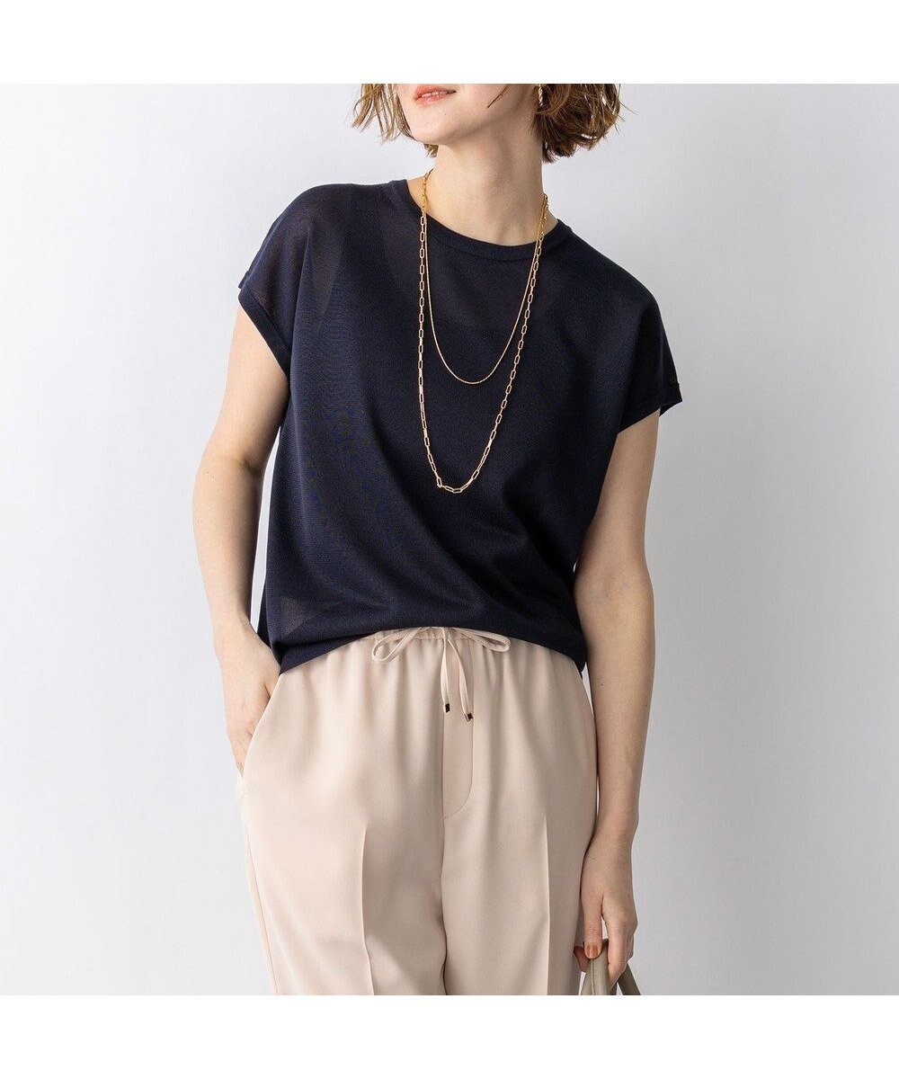 【23区/NIJYUSANKU】のシャイニーシアー ノースリーブ ニット インテリア・キッズ・メンズ・レディースファッション・服の通販 founy(ファニー) 　ファッション　Fashion　レディースファッション　Fashion for Women　トップス・カットソー　Cut & Sew Tops　ニット　Knit Tops & Sweaters　キャミソール&ノースリーブ　Camisoles & Sleeveless Tops　インナー　Innerwear　春　Spring　カーディガン　Cardigan, Knitwear　キャミソール　Camisole, Spaghetti Strap Top　コンパクト　Compact, Small Size　シアー　Sheer, See-Through　ジャケット　Jacket, Outerwear　セーター　Sweater, Knitwear　ドレス　Dress, One-Piece　ノースリーブ　Sleeveless, No-Sleeve　人気　Popular, Best Seller　ワイド　Wide, Wide Fit　S/S・春夏　SS, Spring/Summer, Warm Season　夏　Summer　旅行　Travel　2026年　2026　ネイビー系|ID: prp329100004932271 ipo3291000000037019861