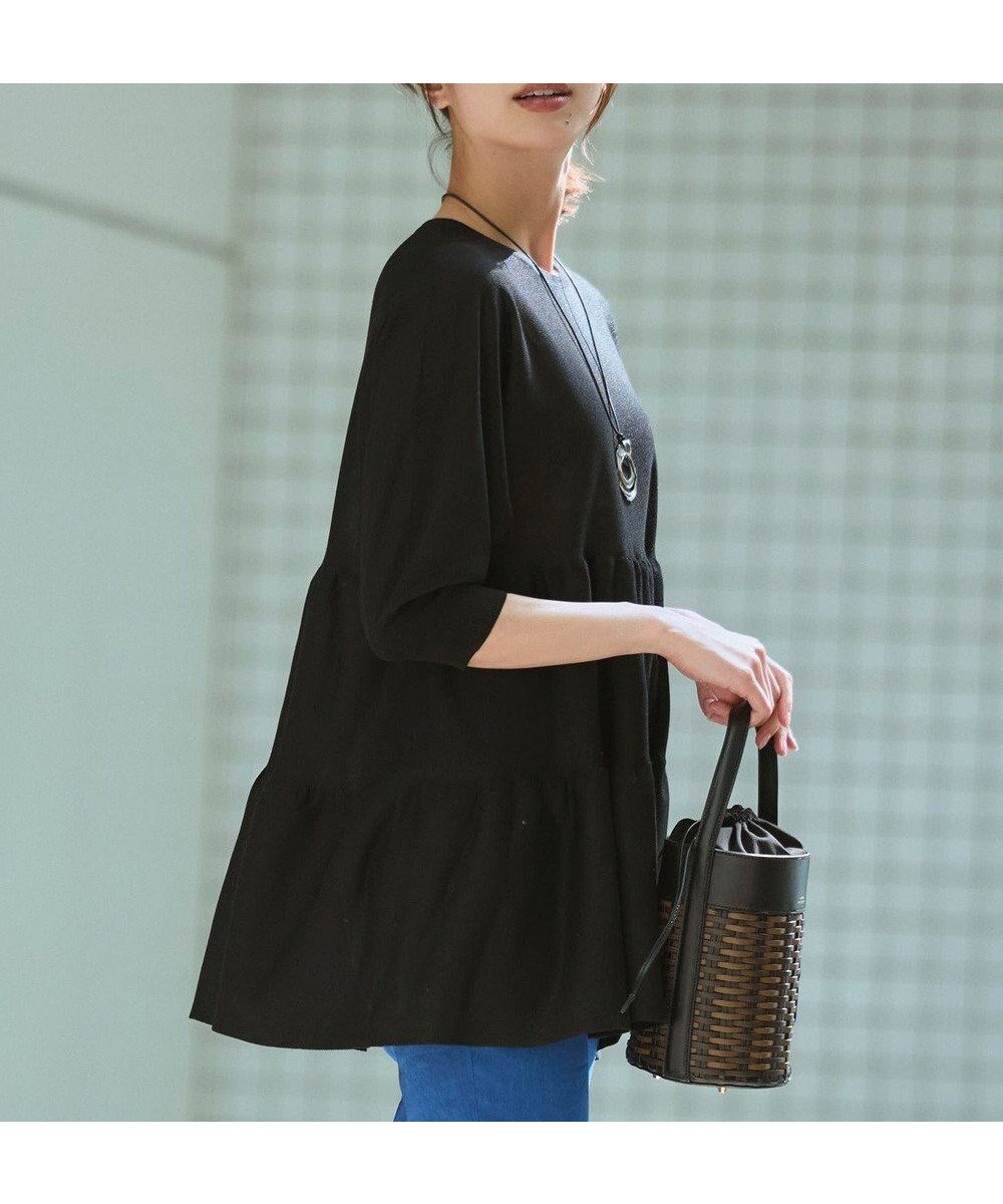 【23区/NIJYUSANKU】のシャイニーシアーニット ティアード チュニック インテリア・キッズ・メンズ・レディースファッション・服の通販 founy(ファニー) 　ファッション　Fashion　レディースファッション　Fashion for Women　トップス・カットソー　Cut & Sew Tops　ニット　Knit Tops & Sweaters　春　Spring　コンパクト　Compact, Small Size　シアー　Sheer, See-Through　セーター　Sweater, Knitwear　チュニック　Tunic, Long Top　ティアード　Tiered, Tiered Style　人気　Popular, Best Seller　リラックス　Relax, Relaxed Fit　ワイド　Wide, Wide Fit　S/S・春夏　SS, Spring/Summer, Warm Season　夏　Summer　旅行　Travel　2026年　2026　ブラック系|ID: prp329100004932274 ipo3291000000037019876