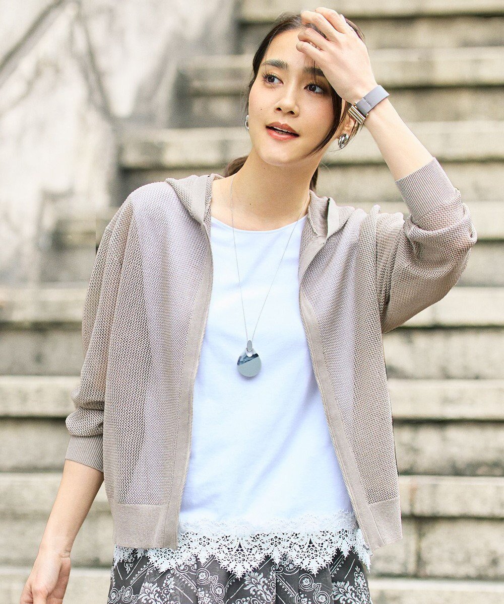 【自由区/JIYU-KU】の【SHIHOさん着用】ライトメッシュジップ パーカー インテリア・キッズ・メンズ・レディースファッション・服の通販 founy(ファニー) 　ファッション　Fashion　レディースファッション　Fashion for Women　トップス・カットソー　Cut & Sew Tops　レディースパーカー・カジュアルフーディー　Casual Hoodies & Sweatshirts　エレガント 上品　Elegant　ドレープ　Drape, Draping Fabric　パーカー　Hoodie, Parka　フォルム　Silhouette, Form　夏　Summer　春　Spring　S/S・春夏　SS, Spring/Summer, Warm Season　ベージュ|ID: prp329100004932289 ipo3291000000037019989