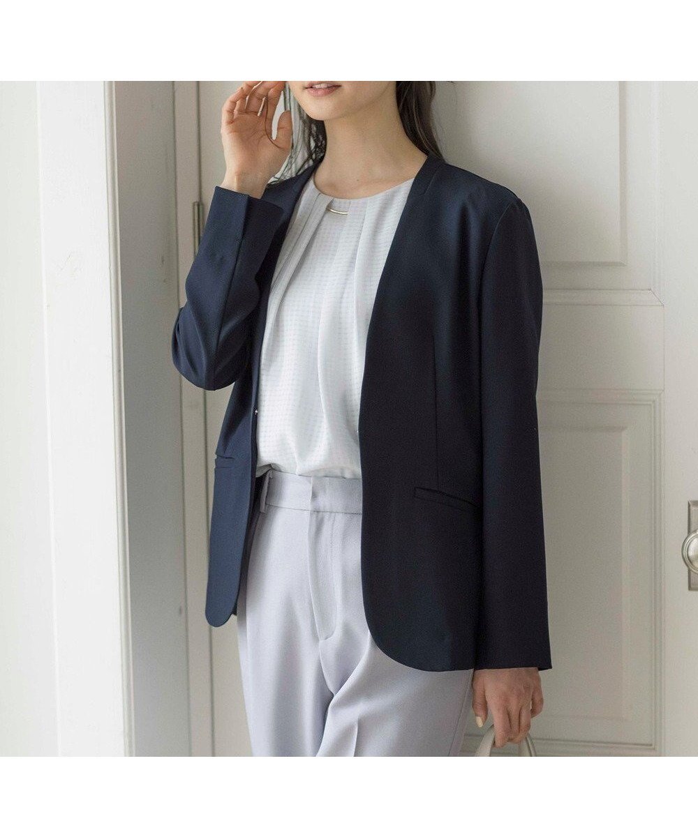 【エニィ スィス/any SiS】の【UVカット / 接触冷感 / 吸水速乾】スマートビューティストレッチ ノーカラージャケット インテリア・キッズ・メンズ・レディースファッション・服の通販 founy(ファニー) 　ファッション　Fashion　レディースファッション　Fashion for Women　アウター　Coat / Outerwear Collection　レディースジャケット・軽アウター　Jackets　ノーカラージャケット / シンプル上品コーデ　Collarless Jackets　春　Spring　吸水　Absorbent, Quick-Dry　ジャケット　Jacket, Outerwear　ストレッチ　Stretch, Stretchy Fabric　スマート　Smart, Elegant　スリット　Slit, Slit Detail　タイトスカート　Pencil Skirt, Tight Skirt　フレア　Flare, Flared　ボトム　Bottoms, Lower Wear　S/S・春夏　SS, Spring/Summer, Warm Season　夏　Summer　ネイビー|ID: prp329100004932302 ipo3291000000037020097